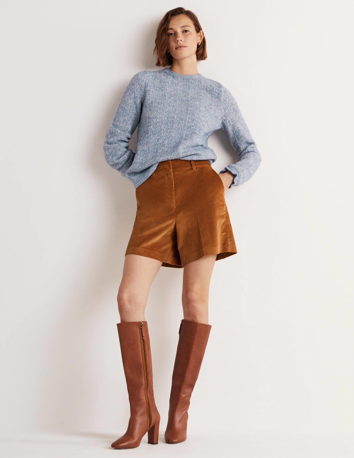Flauschiger Pointelle-Pullover-Offiziersblau Melange