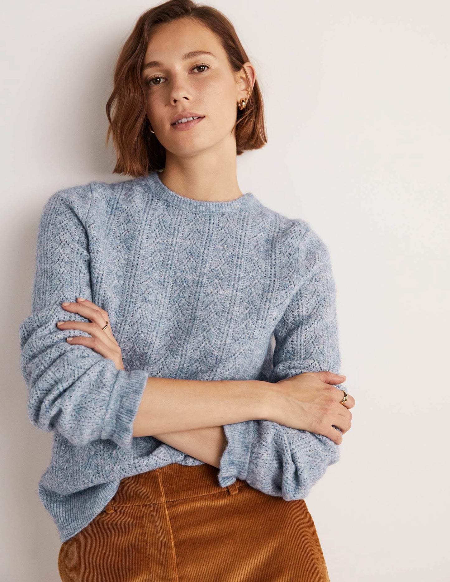 Flauschiger Pointelle-Pullover-Offiziersblau Melange