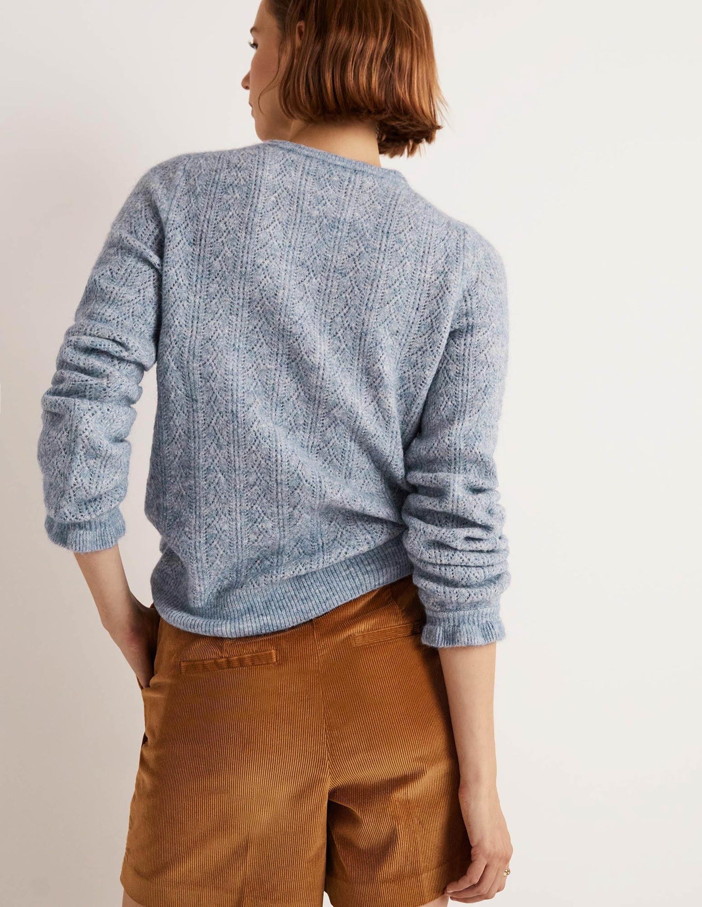 Flauschiger Pointelle-Pullover-Offiziersblau Melange