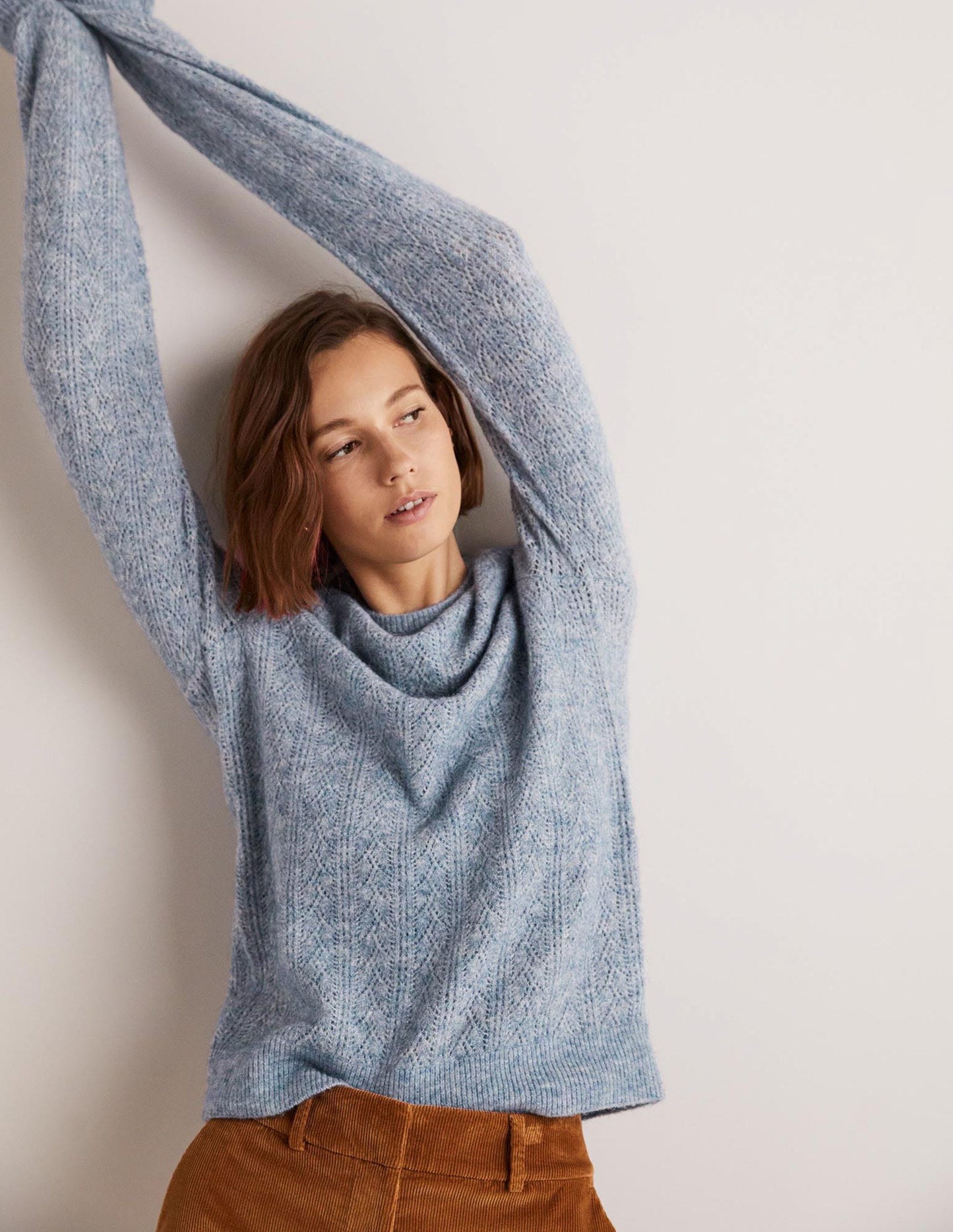 Flauschiger Pointelle-Pullover-Offiziersblau Melange