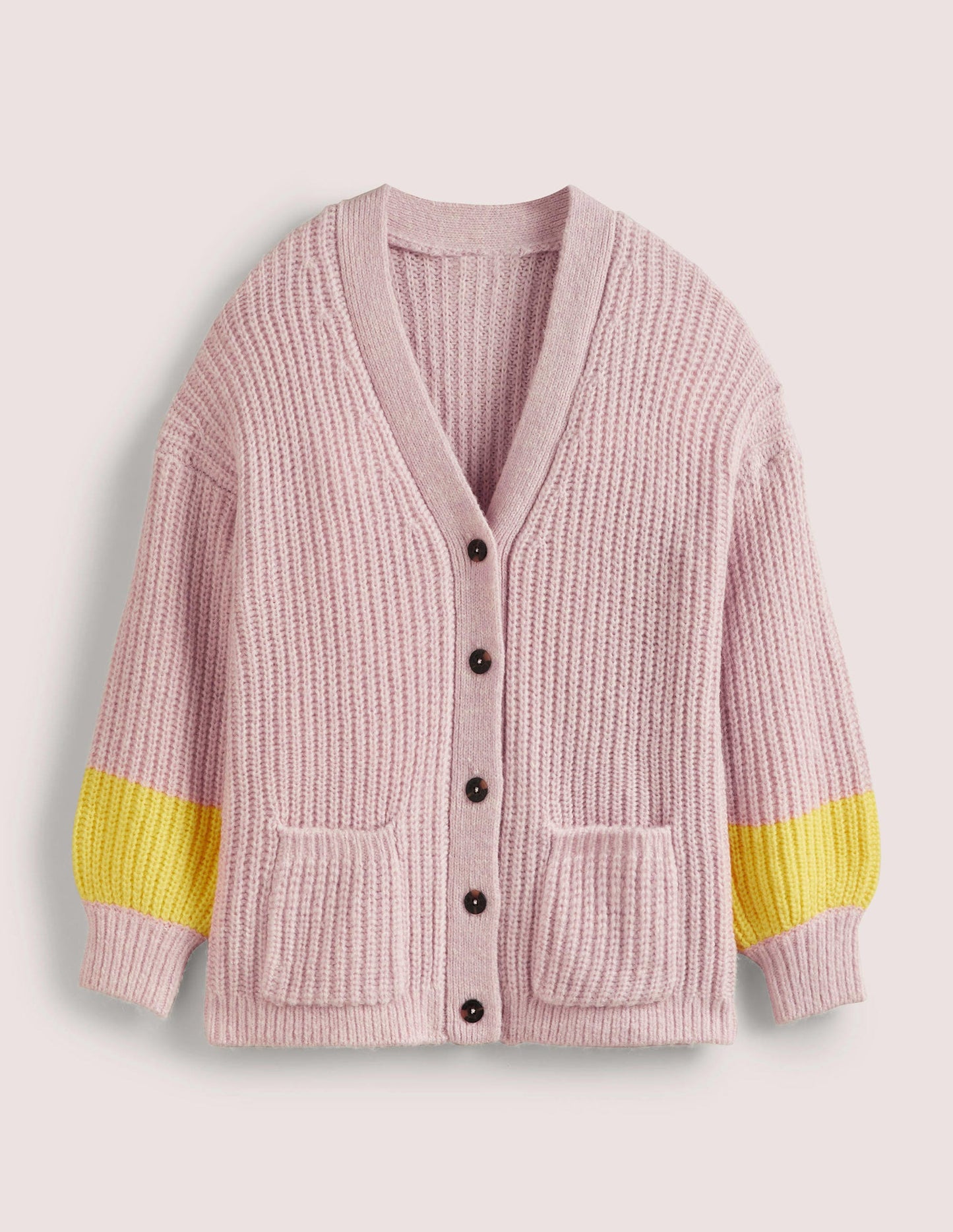 Bequemer Flausch-Cardigan aus Rippstrick-Milchshake-Rosa/Neongelb