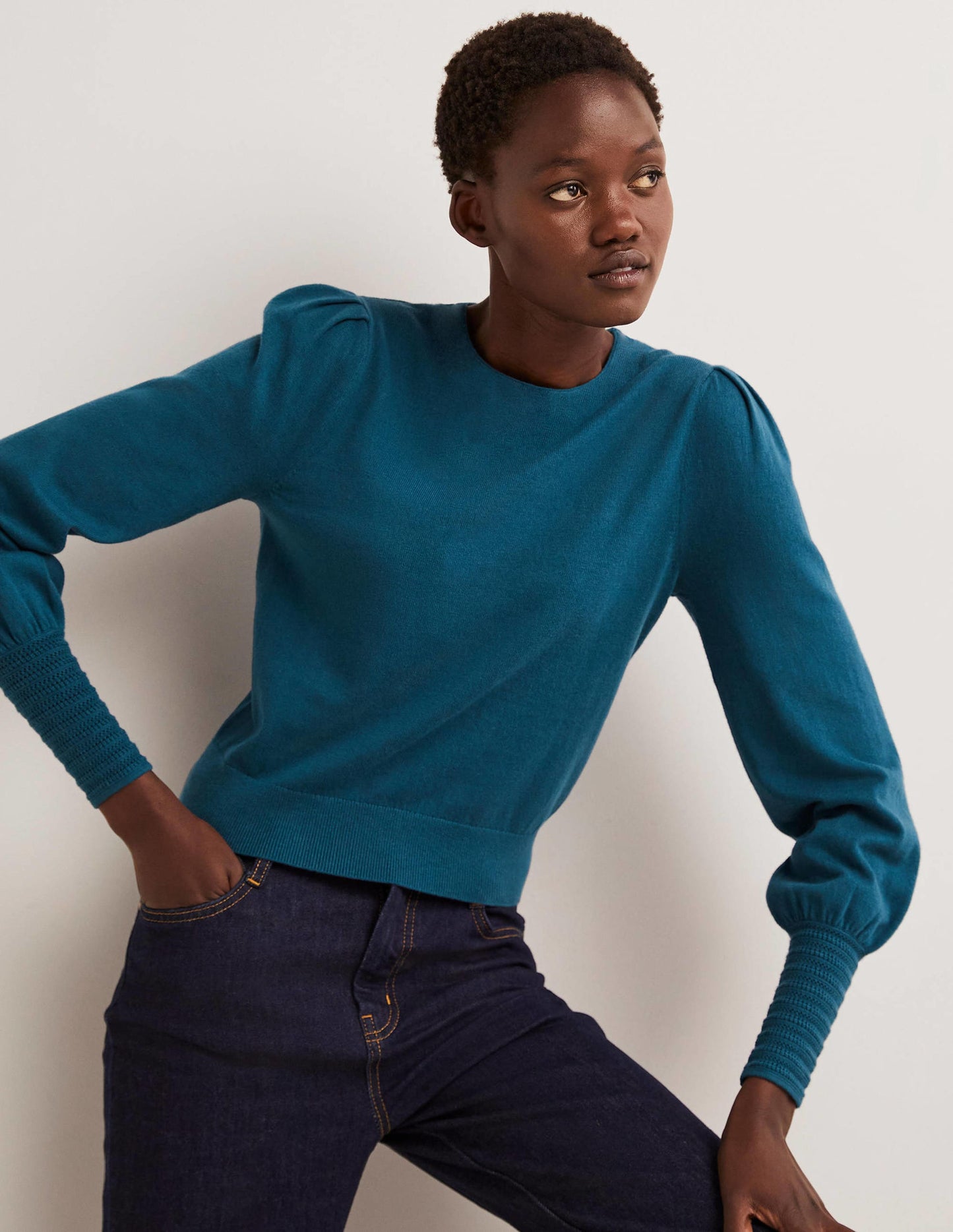 Pointelle-Pullover mit Detail-Dunkles Petrol