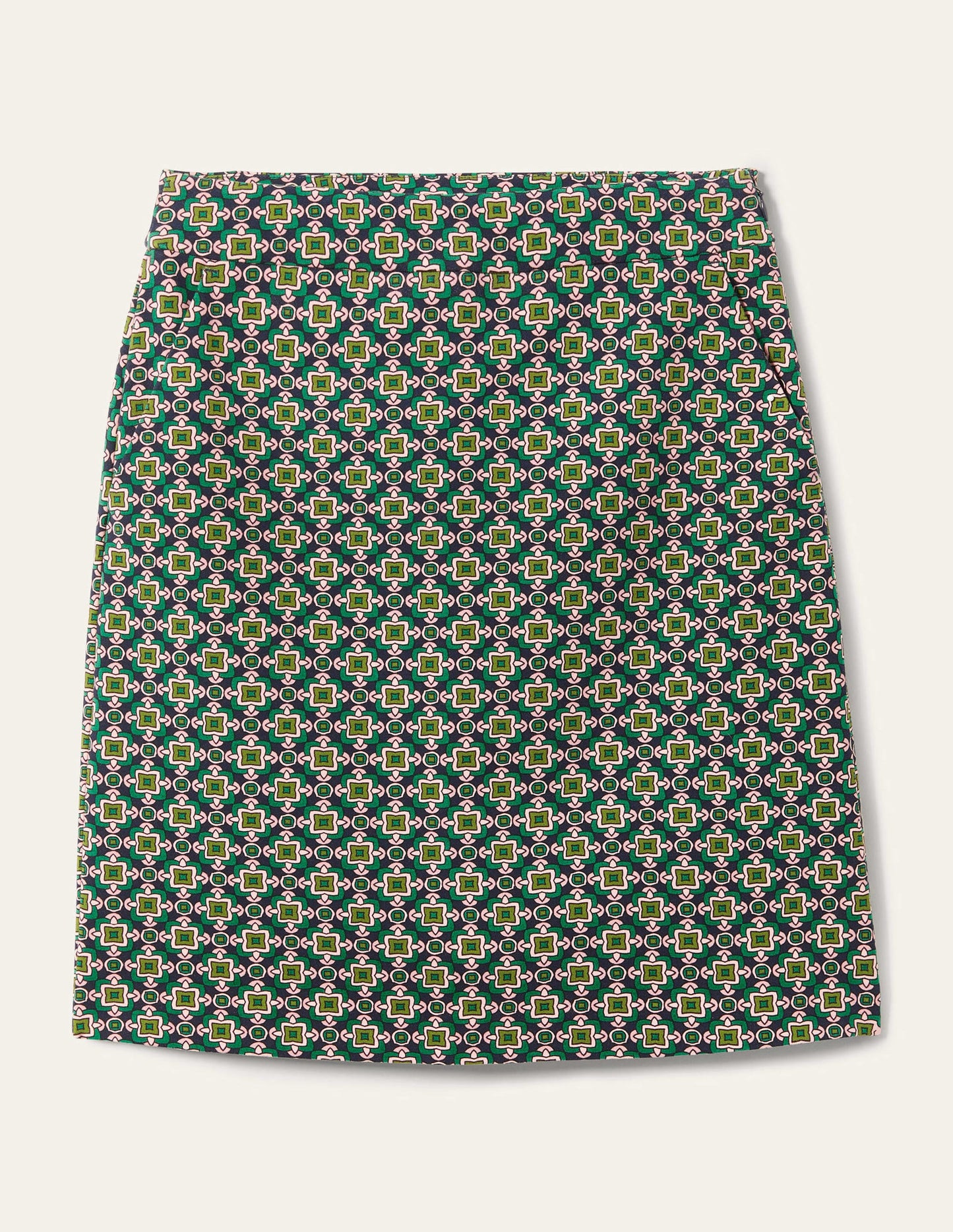 Ponte A-line Mini Skirt-Shady Glade Green, Square Geo