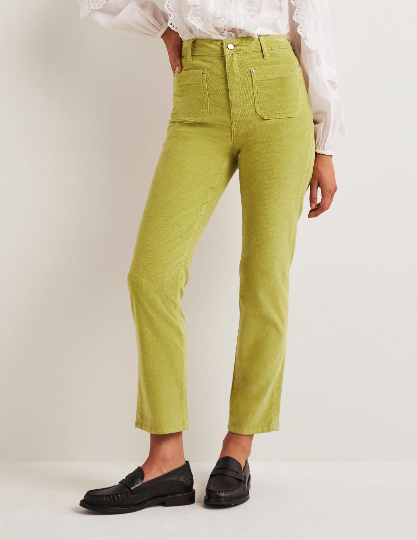 Cord-Jeans mit geradem Bein-Zederngrün