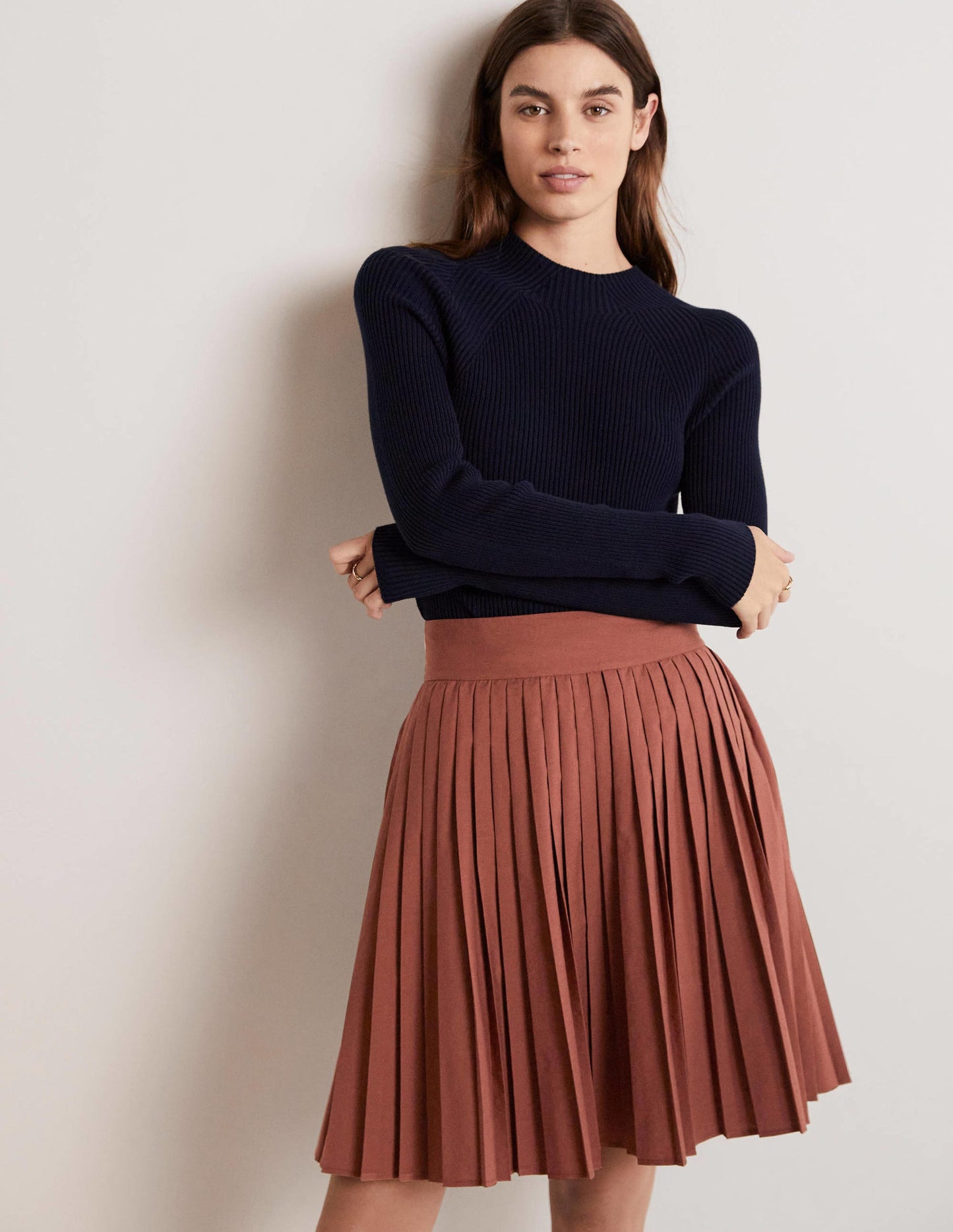 Pleated Cotton Mini Skirt-Red Oak