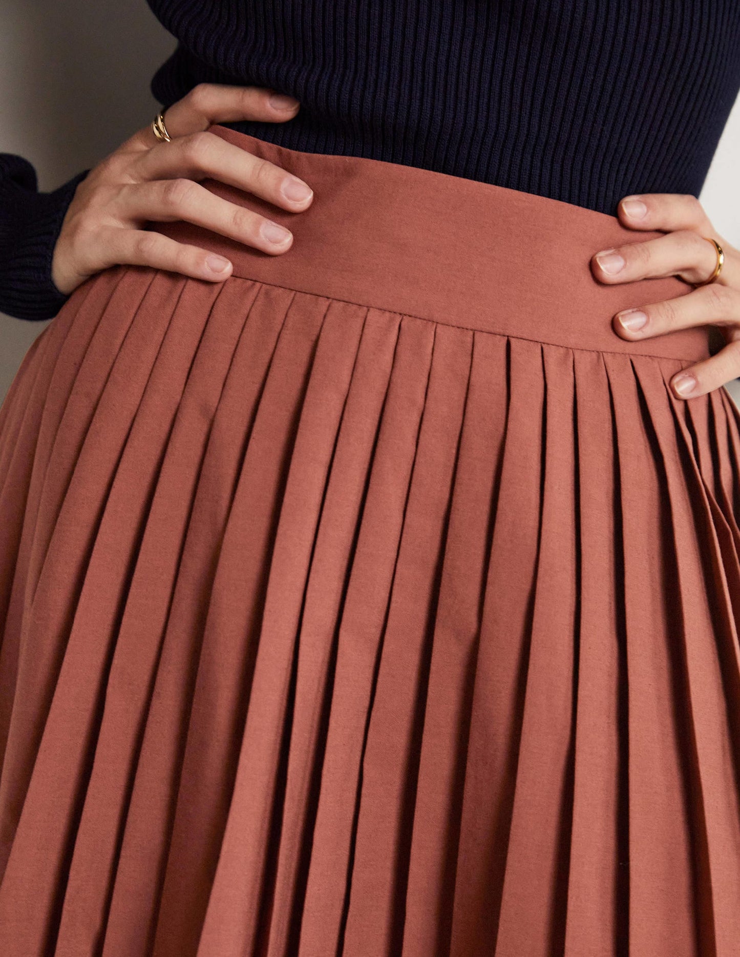 Pleated Cotton Mini Skirt-Red Oak