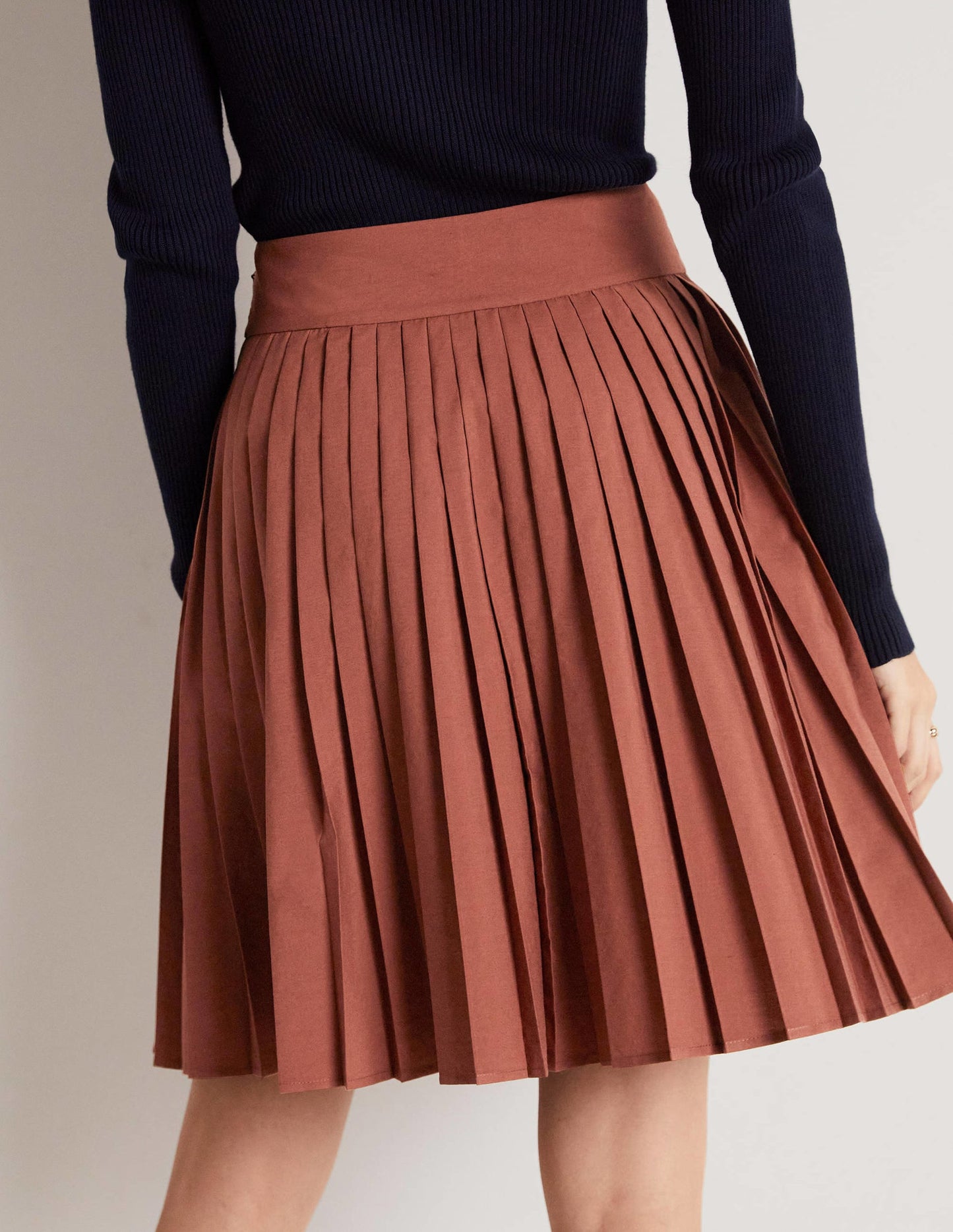 Pleated Cotton Mini Skirt-Red Oak