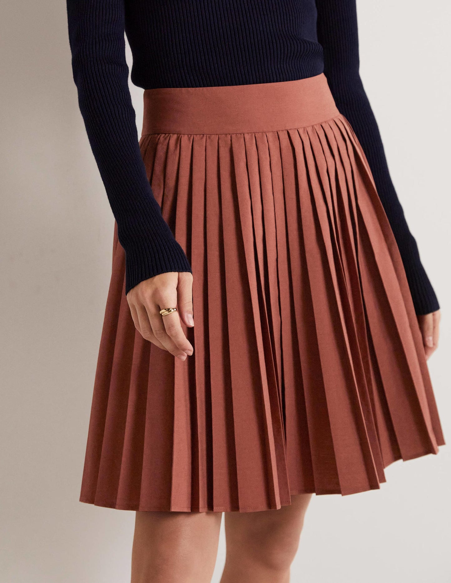Pleated Cotton Mini Skirt-Red Oak