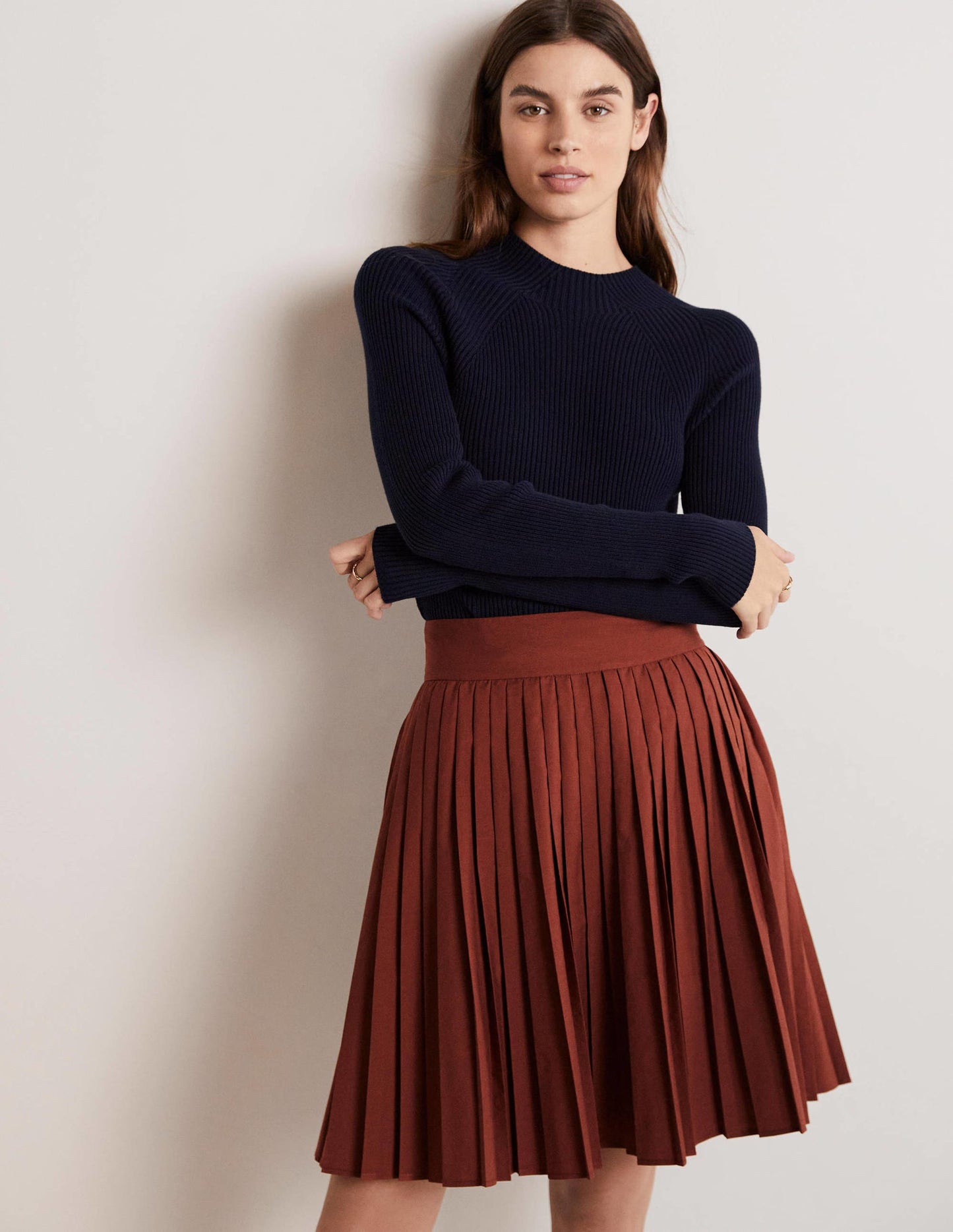 Pleated Cotton Mini Skirt-Red Oak