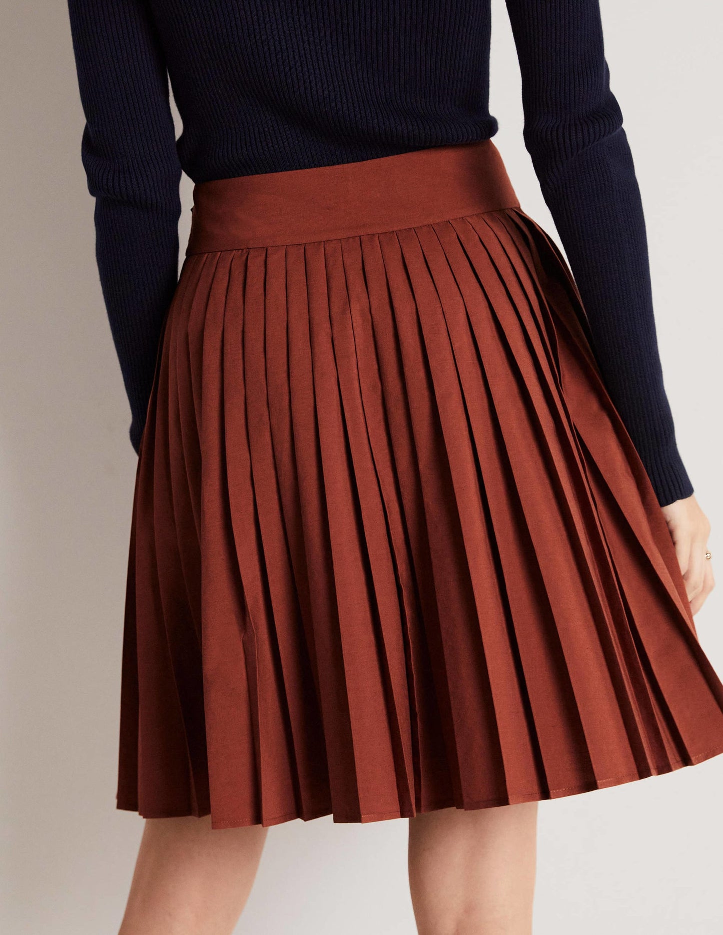 Pleated Cotton Mini Skirt-Red Oak