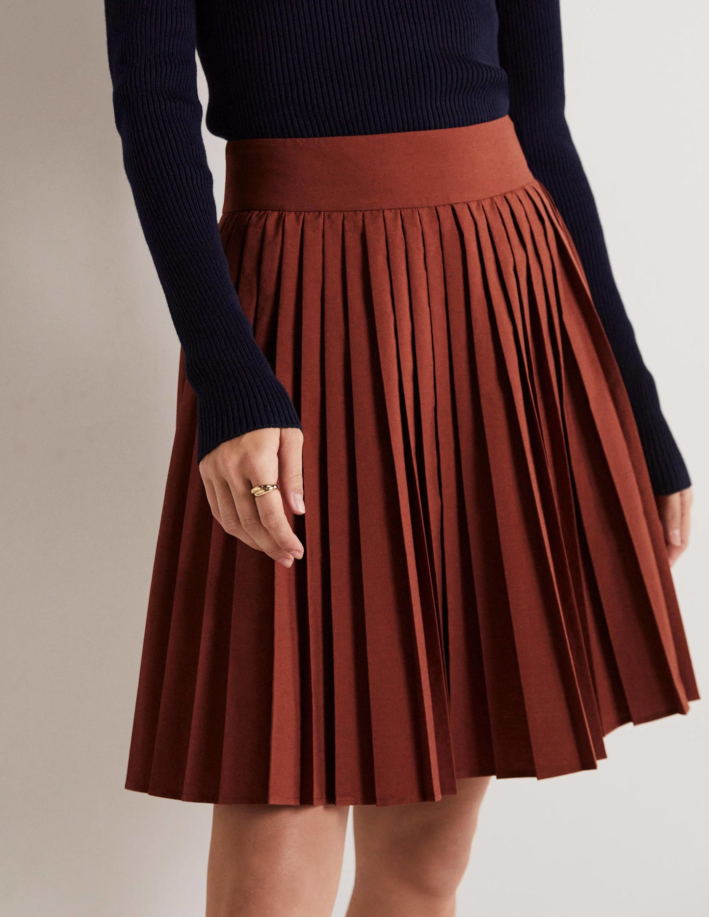 Pleated Cotton Mini Skirt-Red Oak