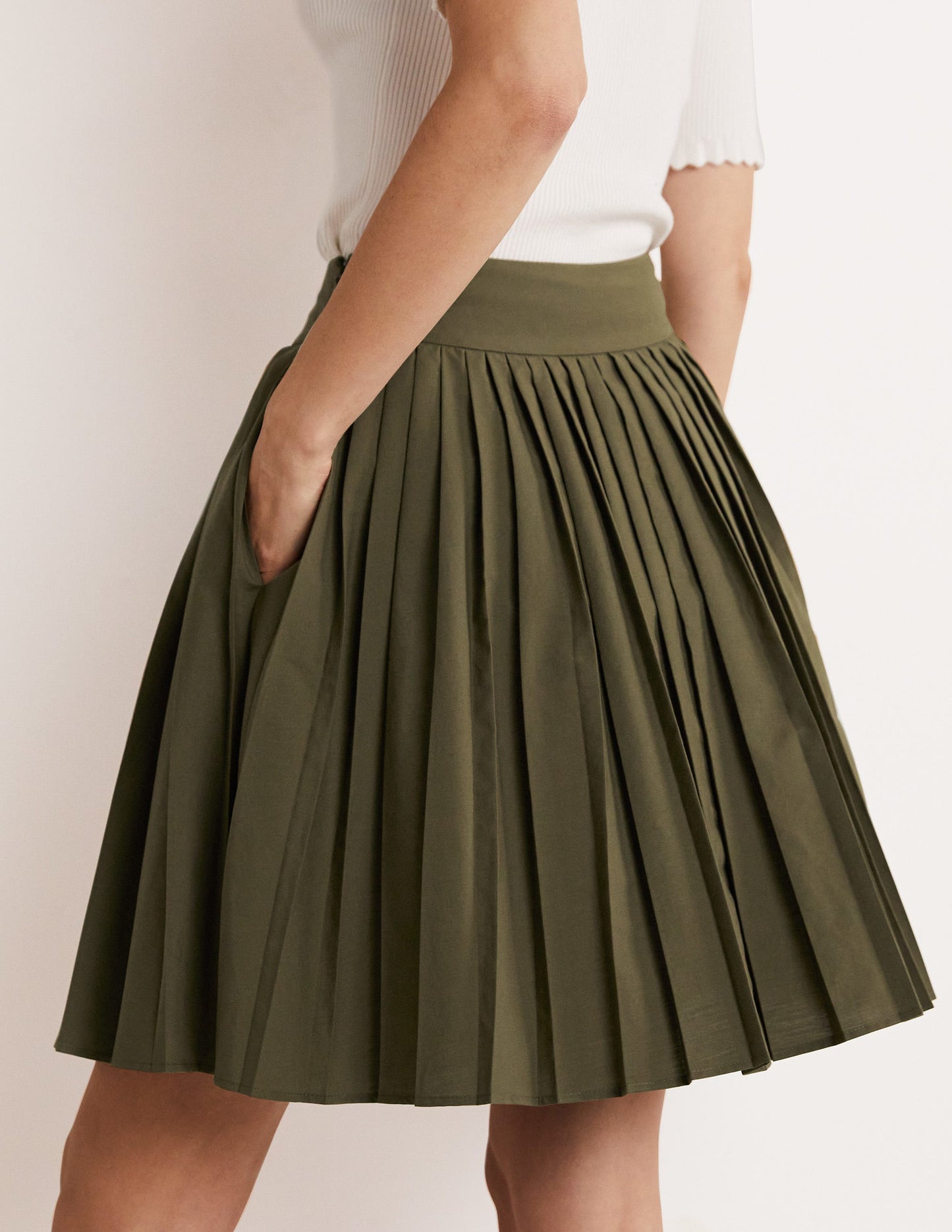 Pleated Cotton Mini Skirt-Oregano Green