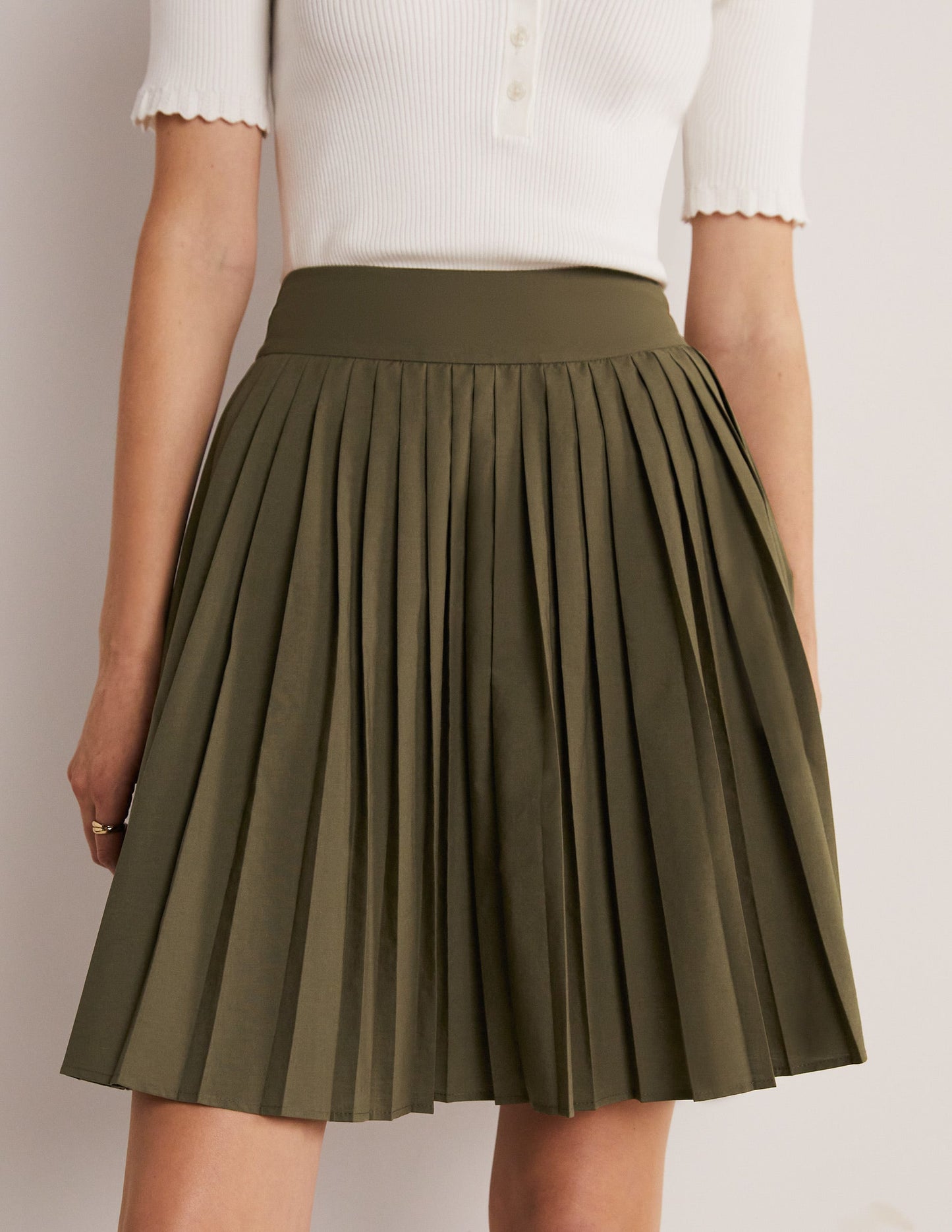 Pleated Cotton Mini Skirt-Oregano Green