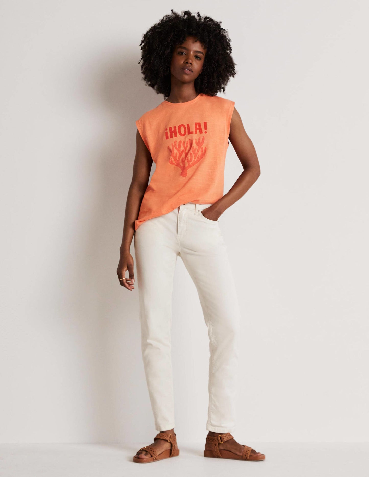 Grown On Sleeve Cotton T-shirt-Dusty Orange