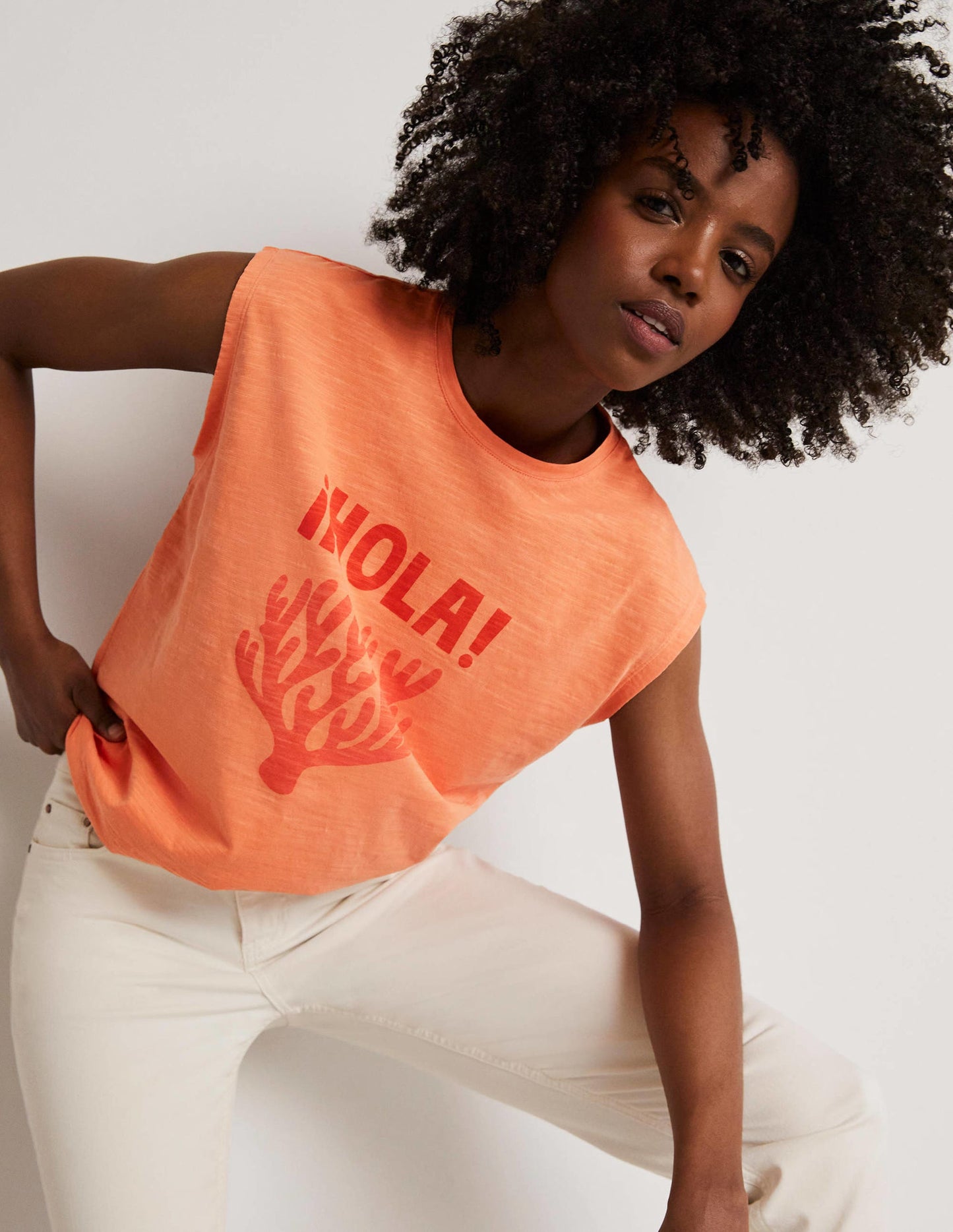 Grown On Sleeve Cotton T-shirt-Dusty Orange