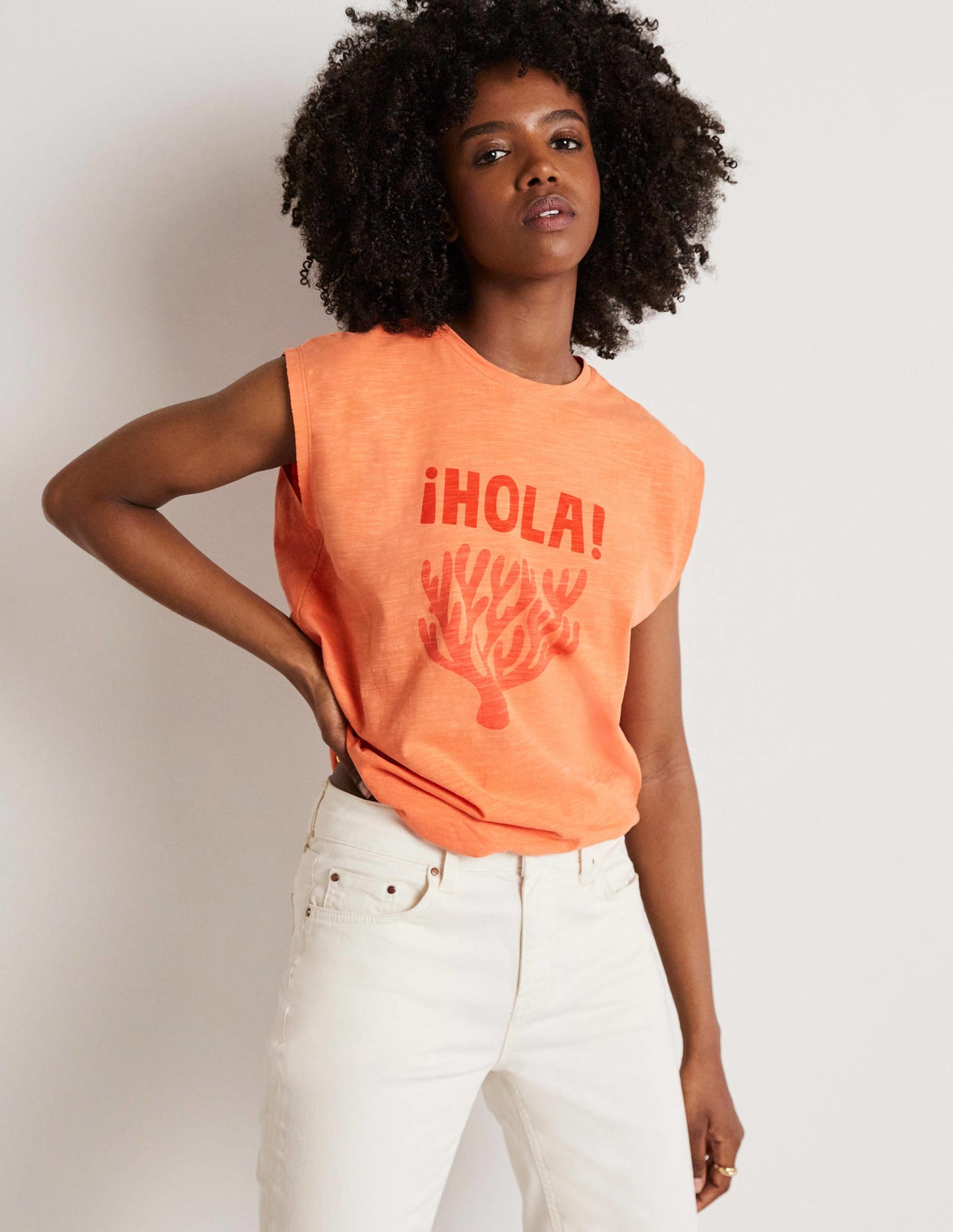 Grown On Sleeve Cotton T-shirt-Dusty Orange