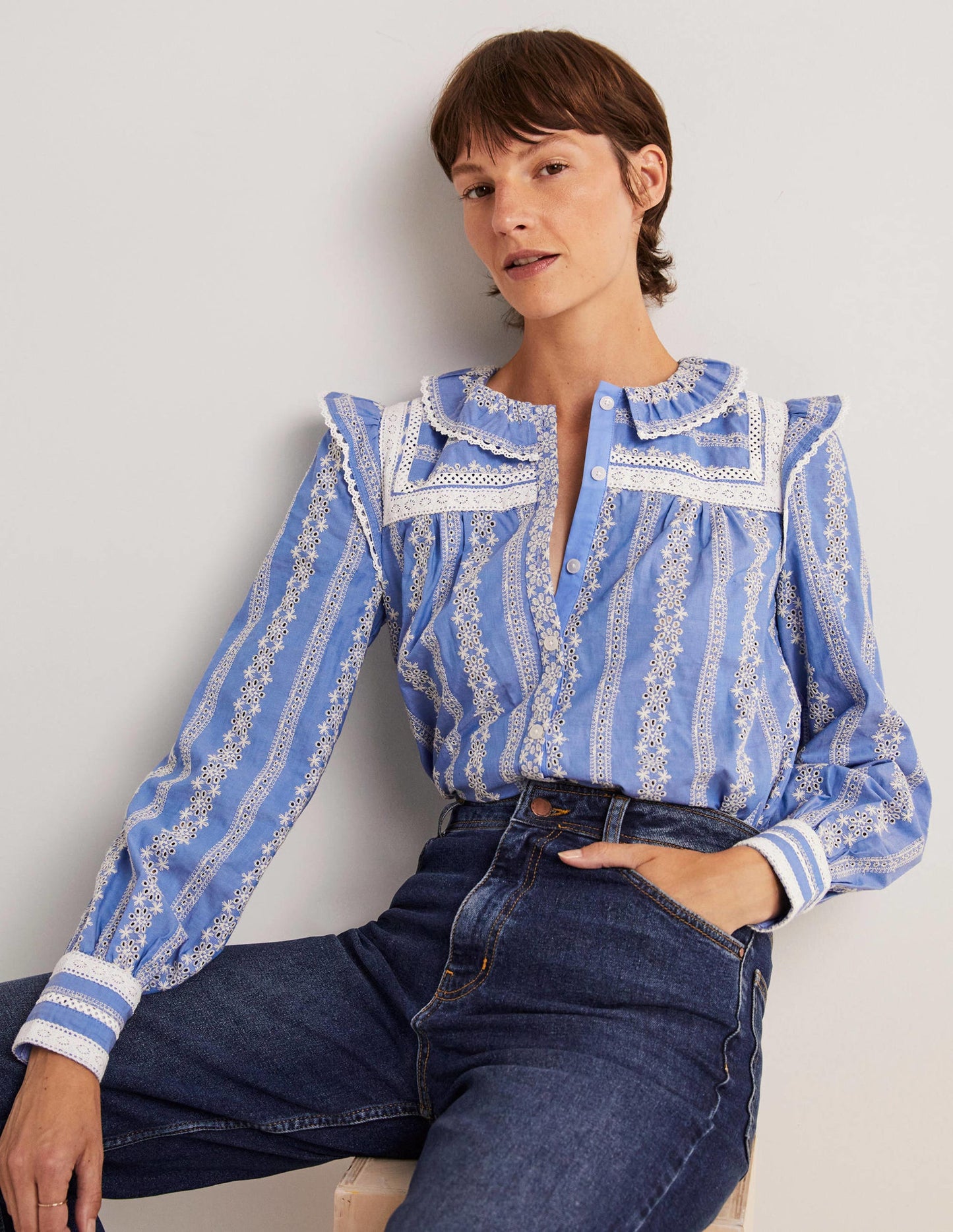 Bluse mit Häkelborte-Faux-Uni