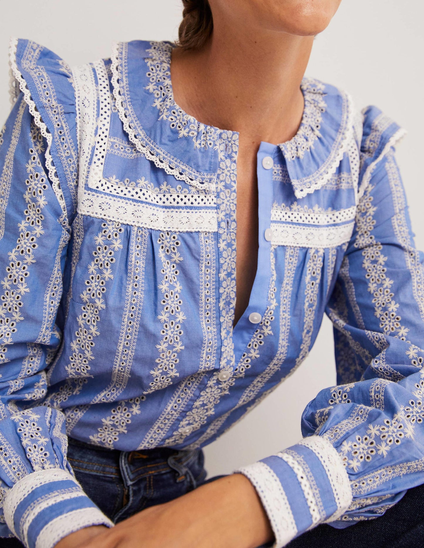 Bluse mit Häkelborte-Faux-Uni