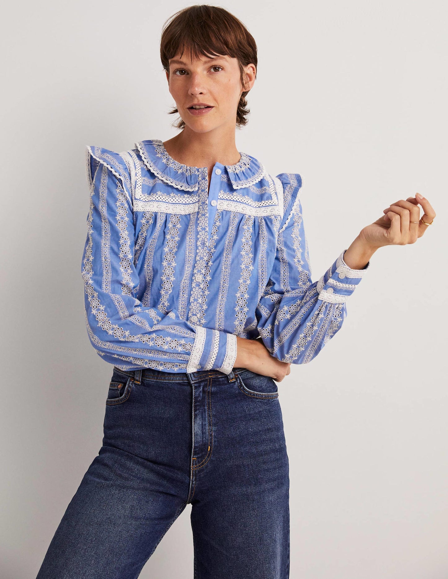 Bluse mit Häkelborte-Faux-Uni
