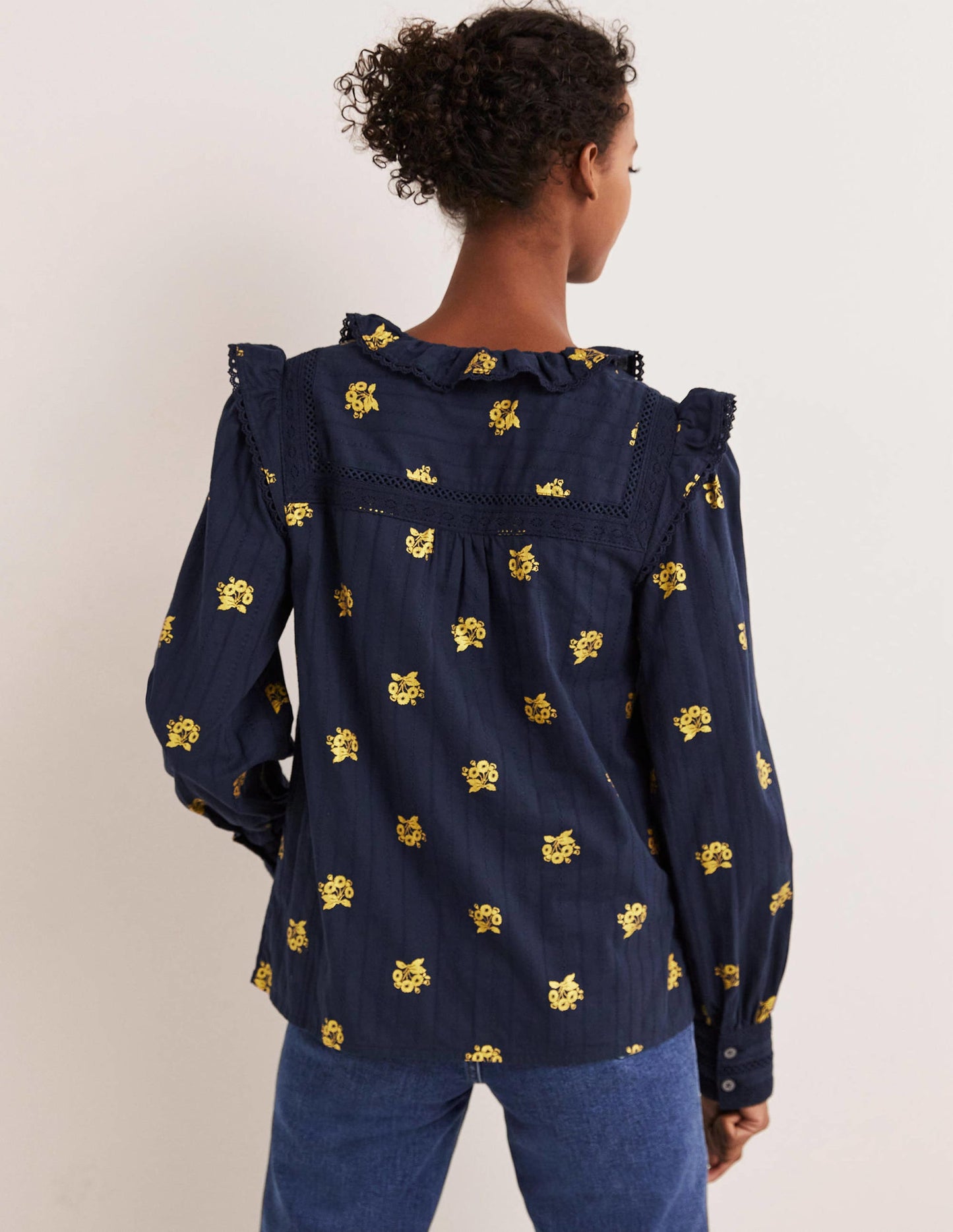 Bluse mit Häkelborte-Navy, Wildes Stiefmütterchen