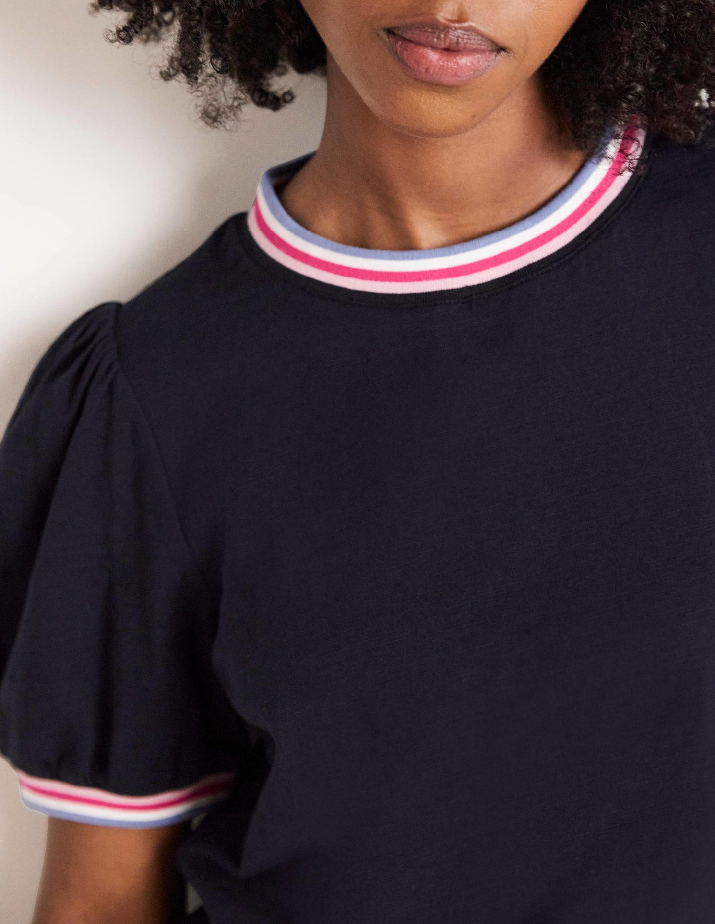 Blouson-T-Shirt mit Rippstrickabschlüssen-Marineblau