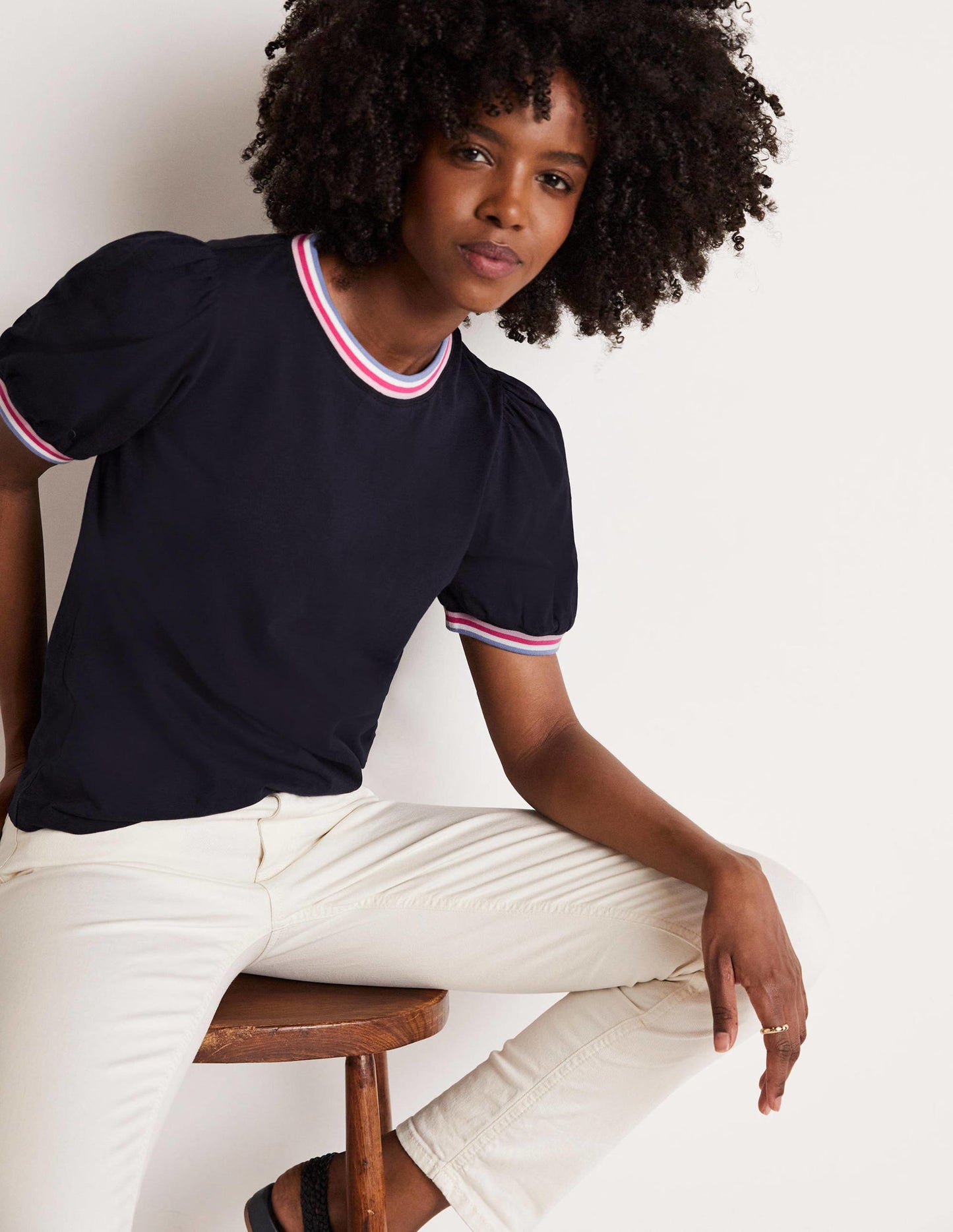 Blouson-T-Shirt mit Rippstrickabschlüssen-Marineblau