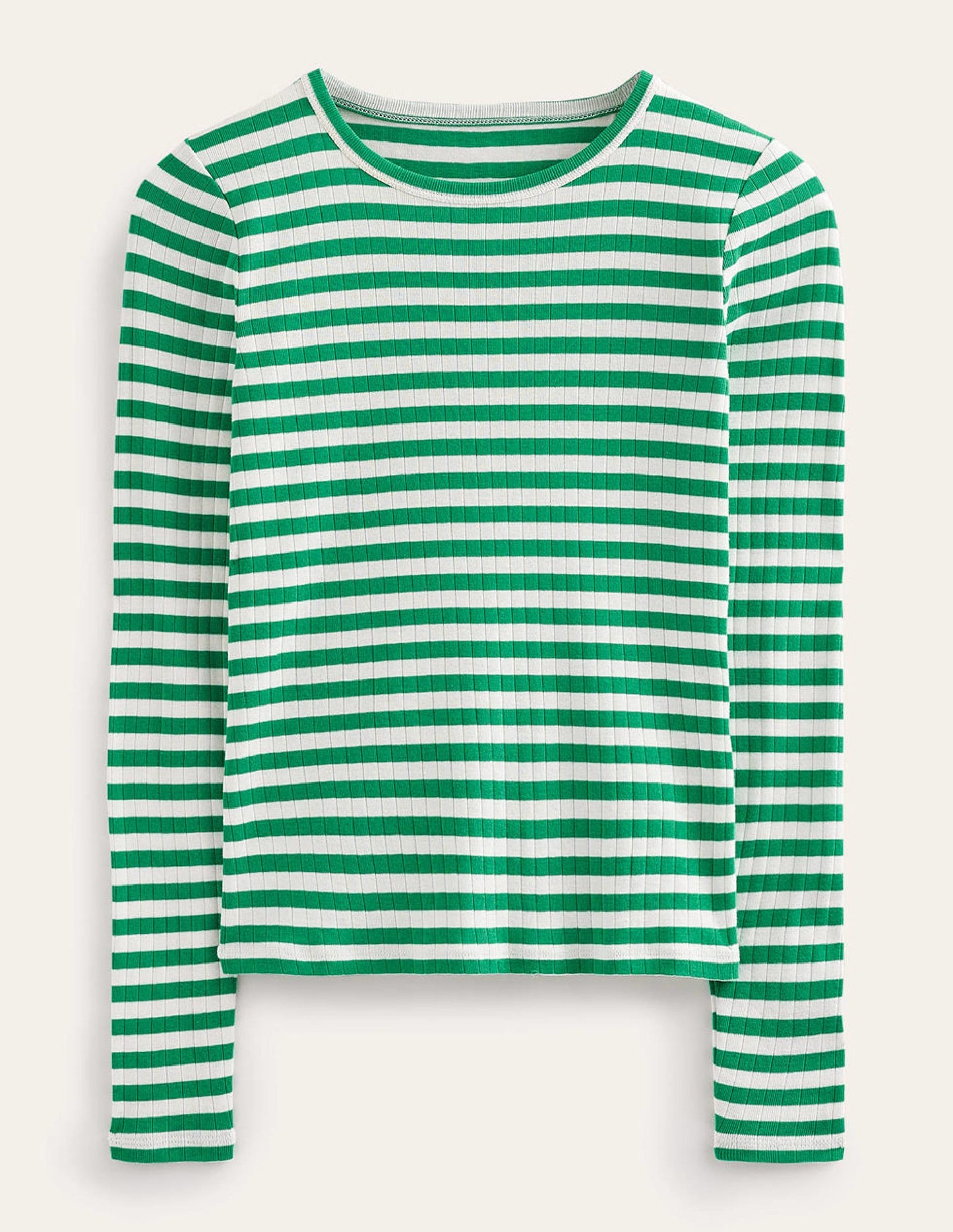 Alice T-Shirt mit Rippstruktur-Wiesengrün, Naturweiß Gestreift