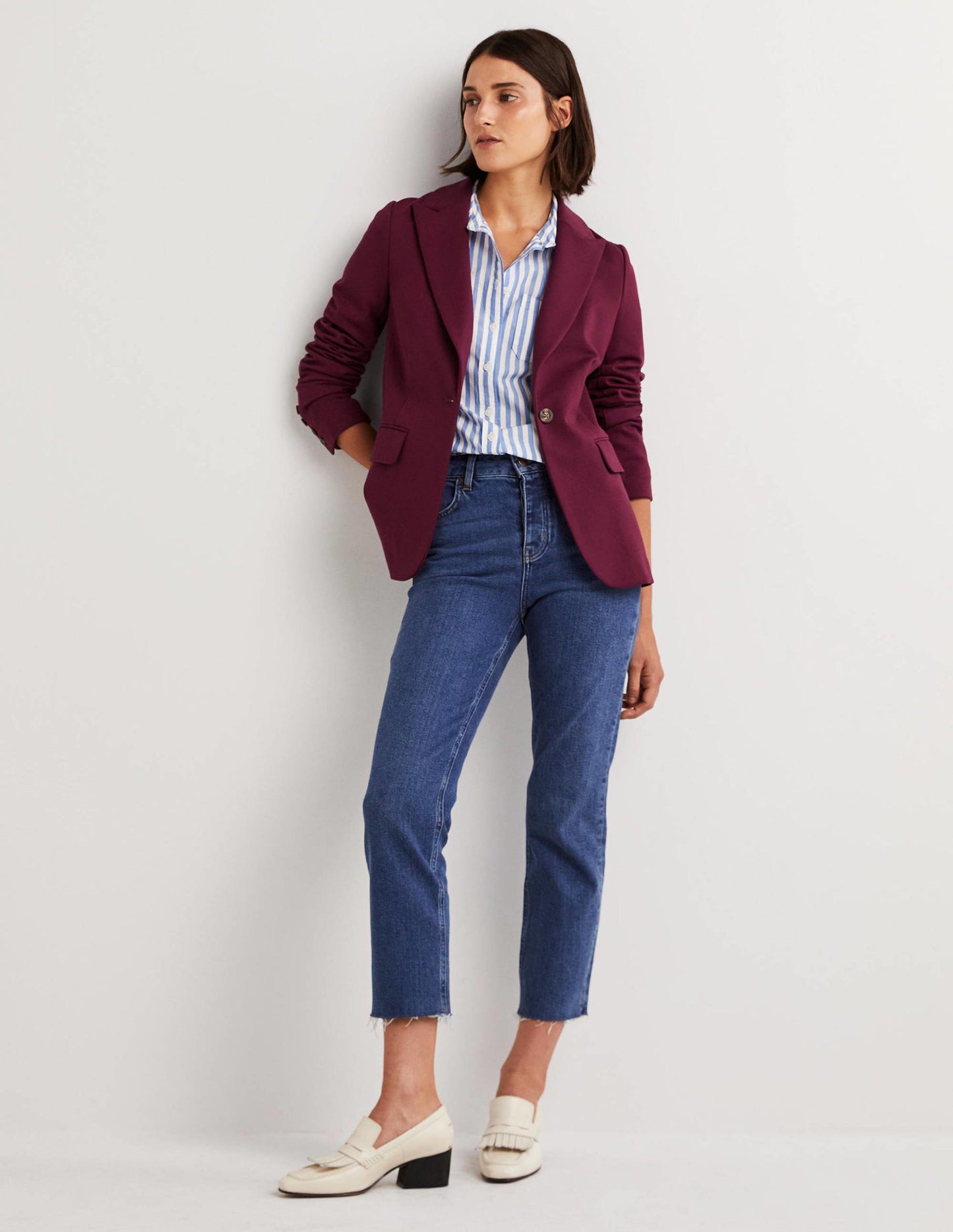 Figurbetonter Blazer aus Stretchjersey-Glühweinrot
