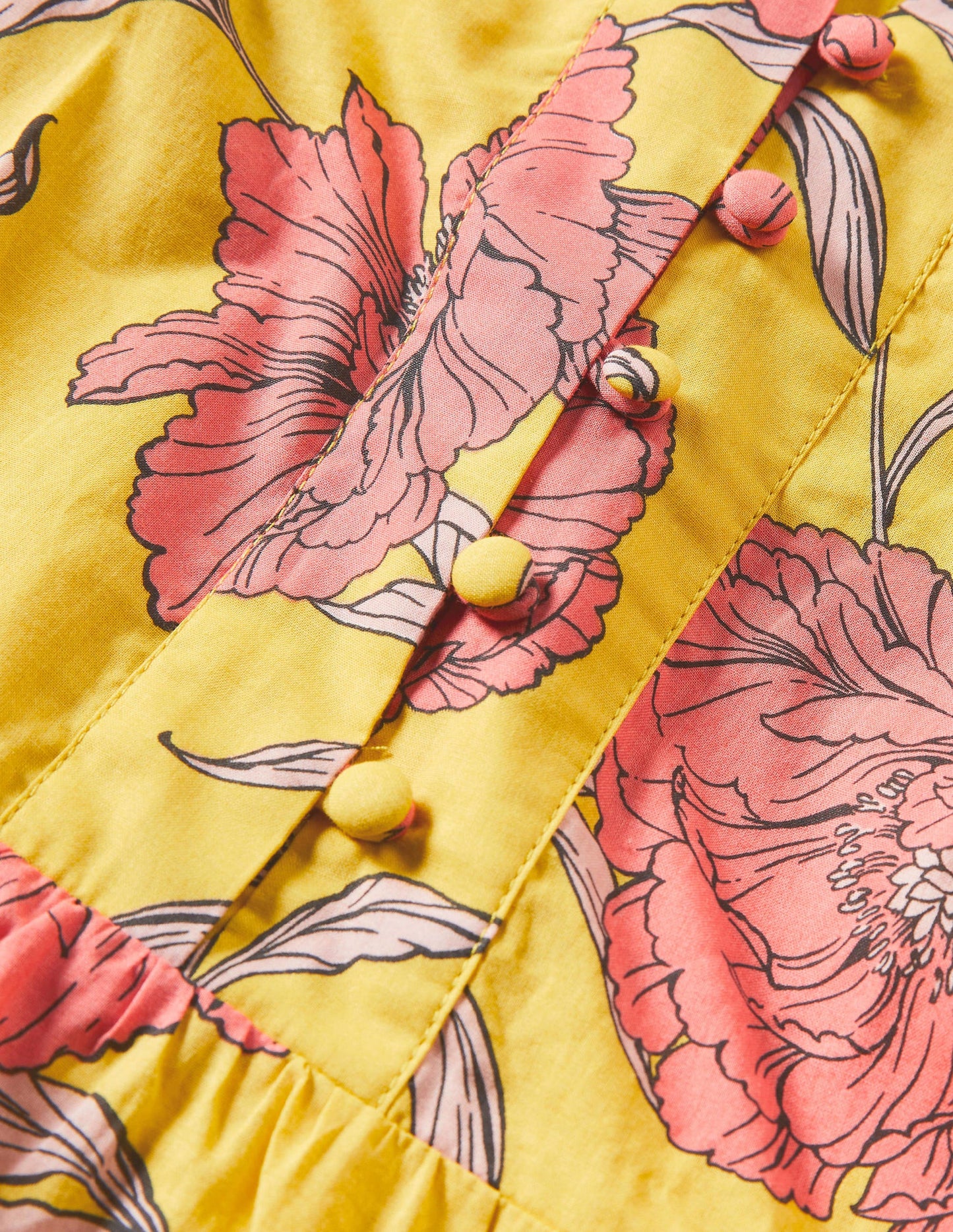 Notch Neck Cotton Maxi Dress-Lemon Fizz, Peony Bloom