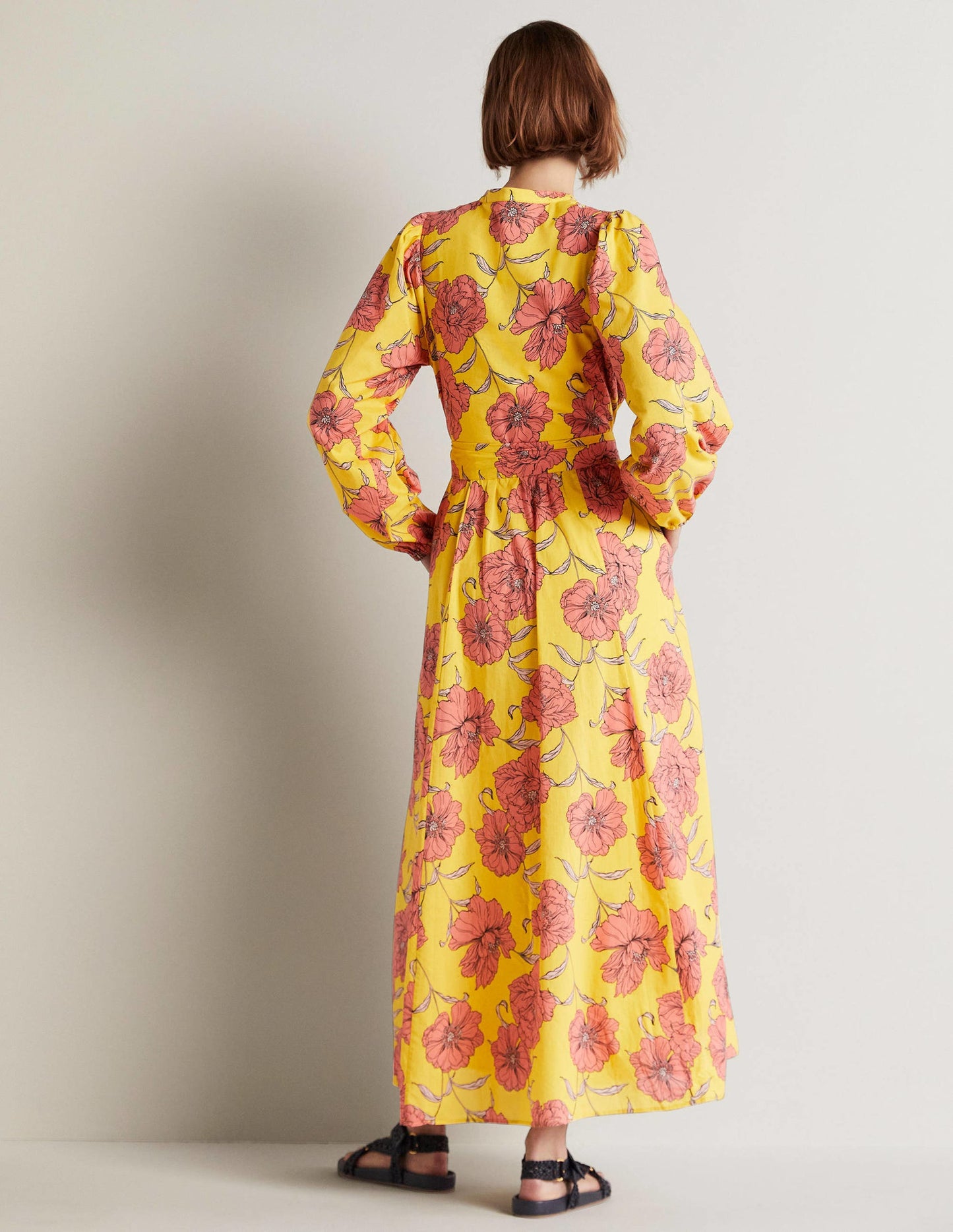 Notch Neck Cotton Maxi Dress-Lemon Fizz, Peony Bloom