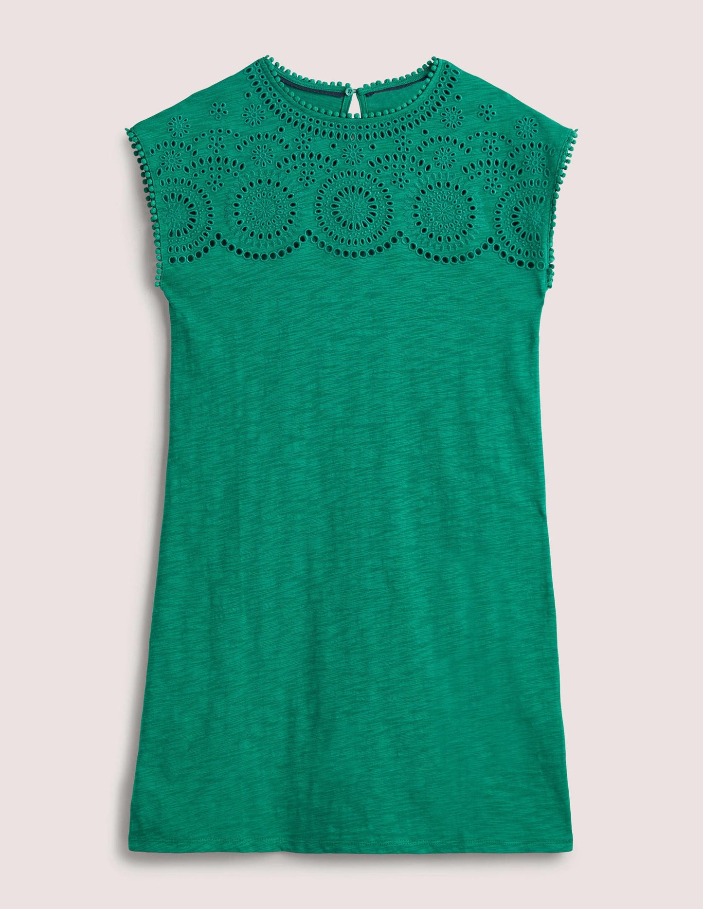 T-Shirt-Kleid aus Jersey mit Lochspitze-Waldgrün