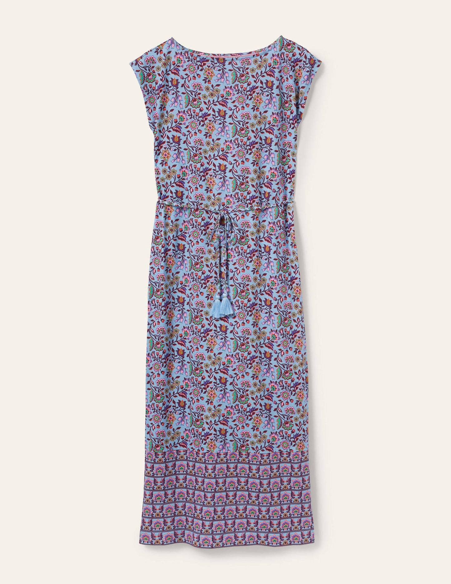 Jersey-Midikleid mit Gürtel-Graublau, Orientalische Wiese