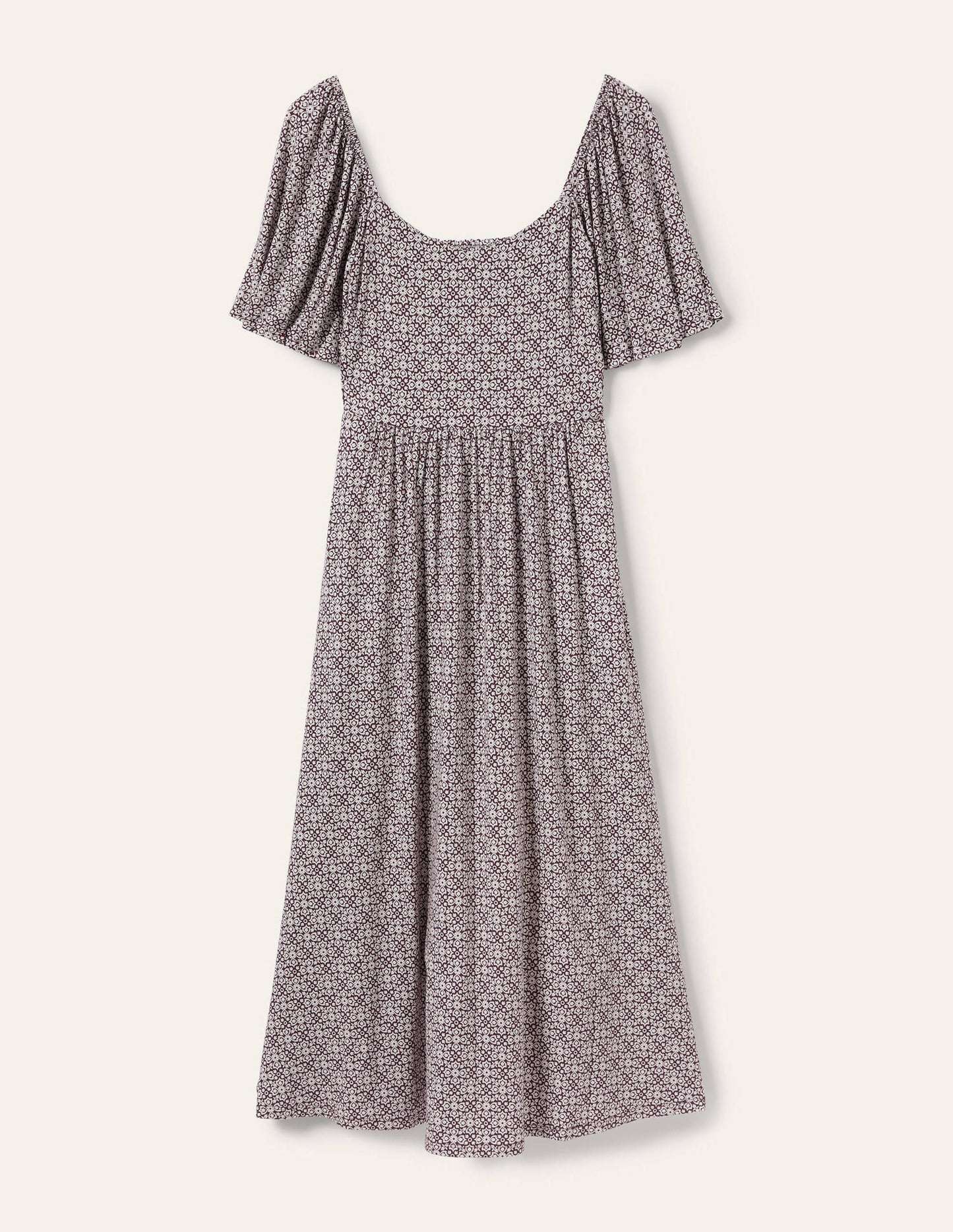 Jersey-Maxikleid mit Smokdetail-Beere, Blumenfliesen