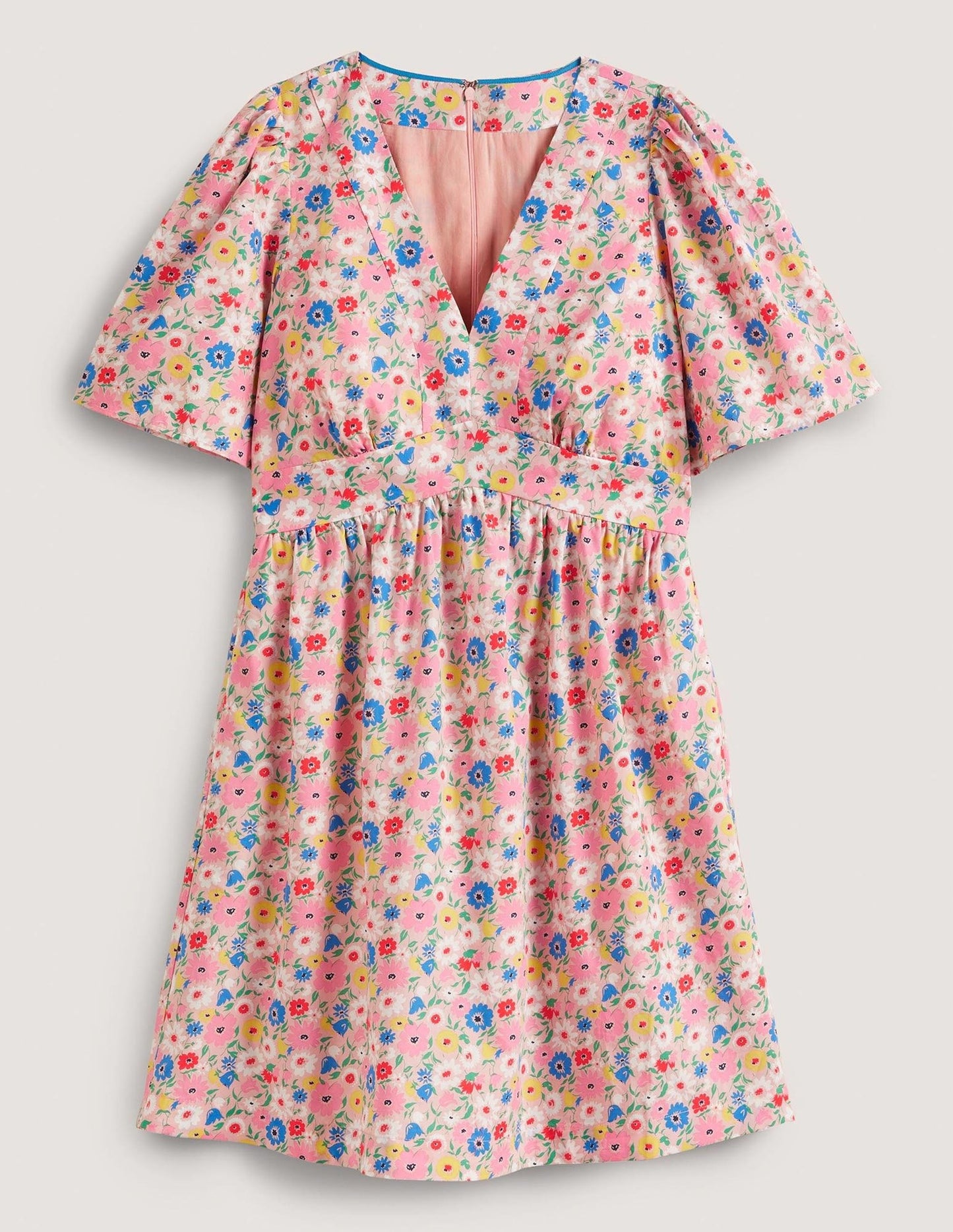 Kleid mit V-Ausschnitt und Kontrastdetail-Milchshake, Elegante Blüten