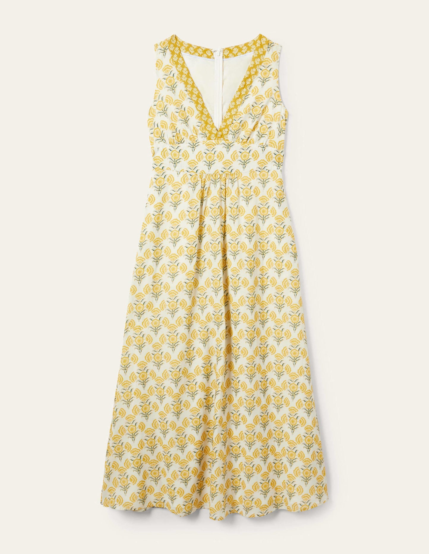 Robe longue en coton sans manches-Ivoire, motif Poppy Geo