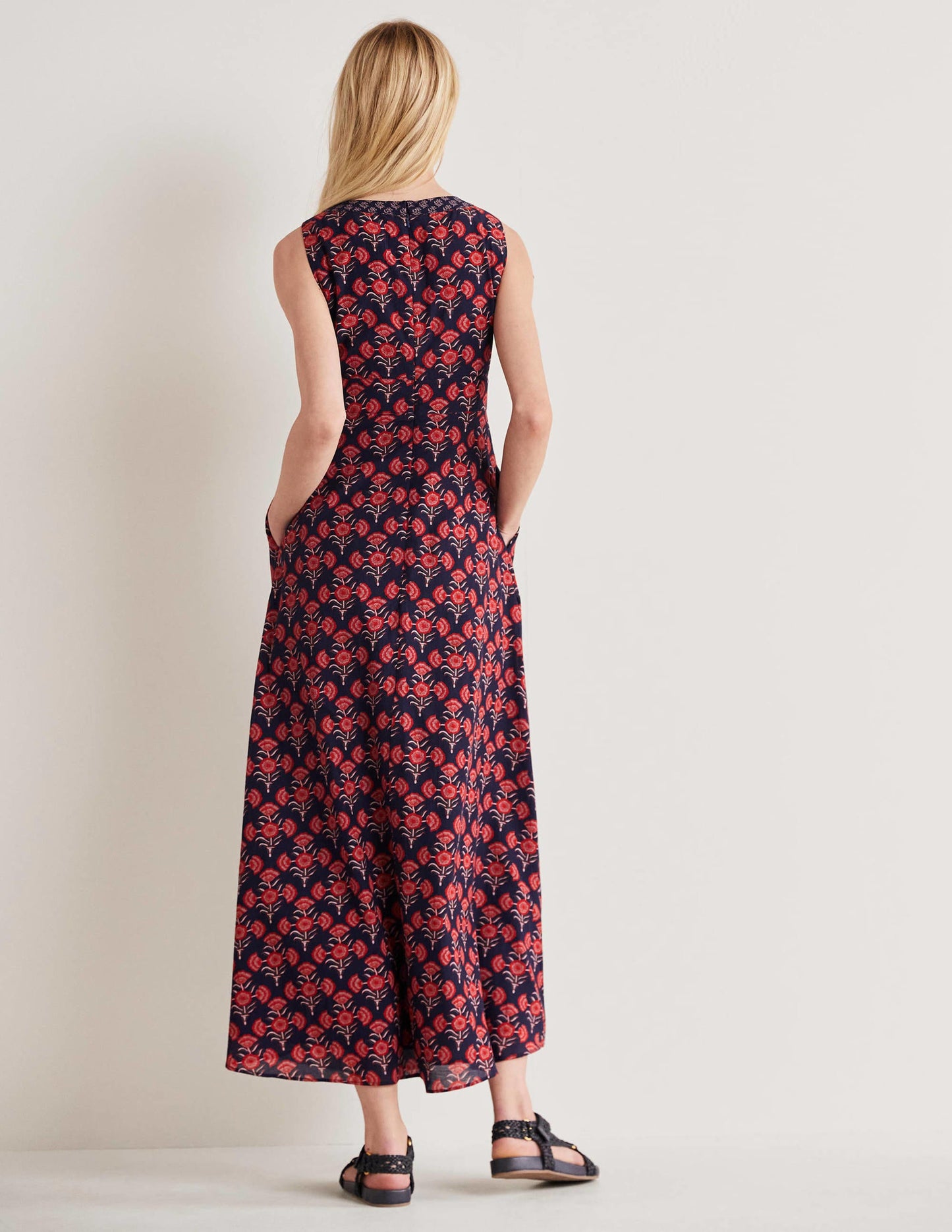 Ärmelloses Maxikleid aus Baumwolle-Azalee, Geometrisches Blumenmuster