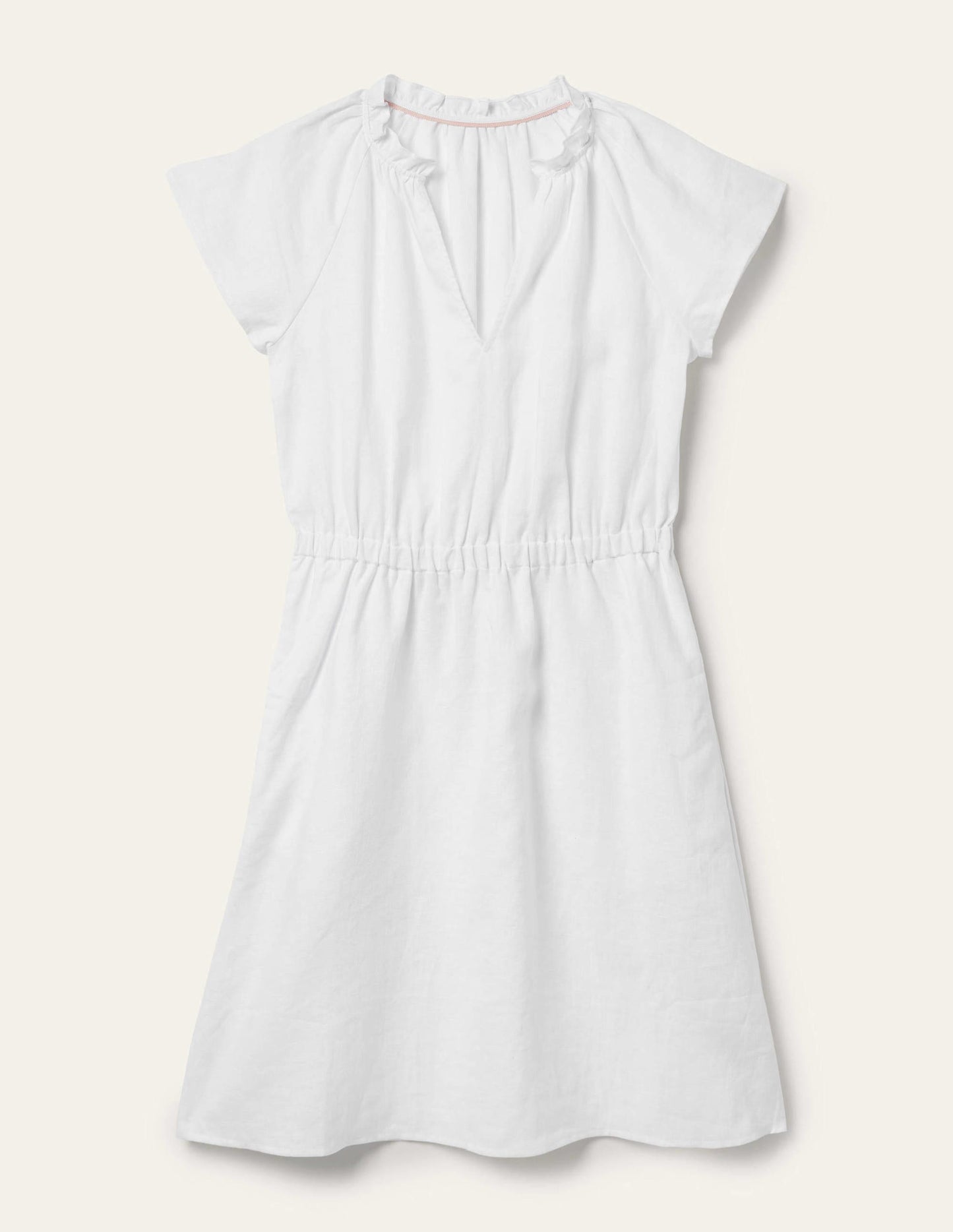 Kurzärmeliges Leinenkleid-Weiß