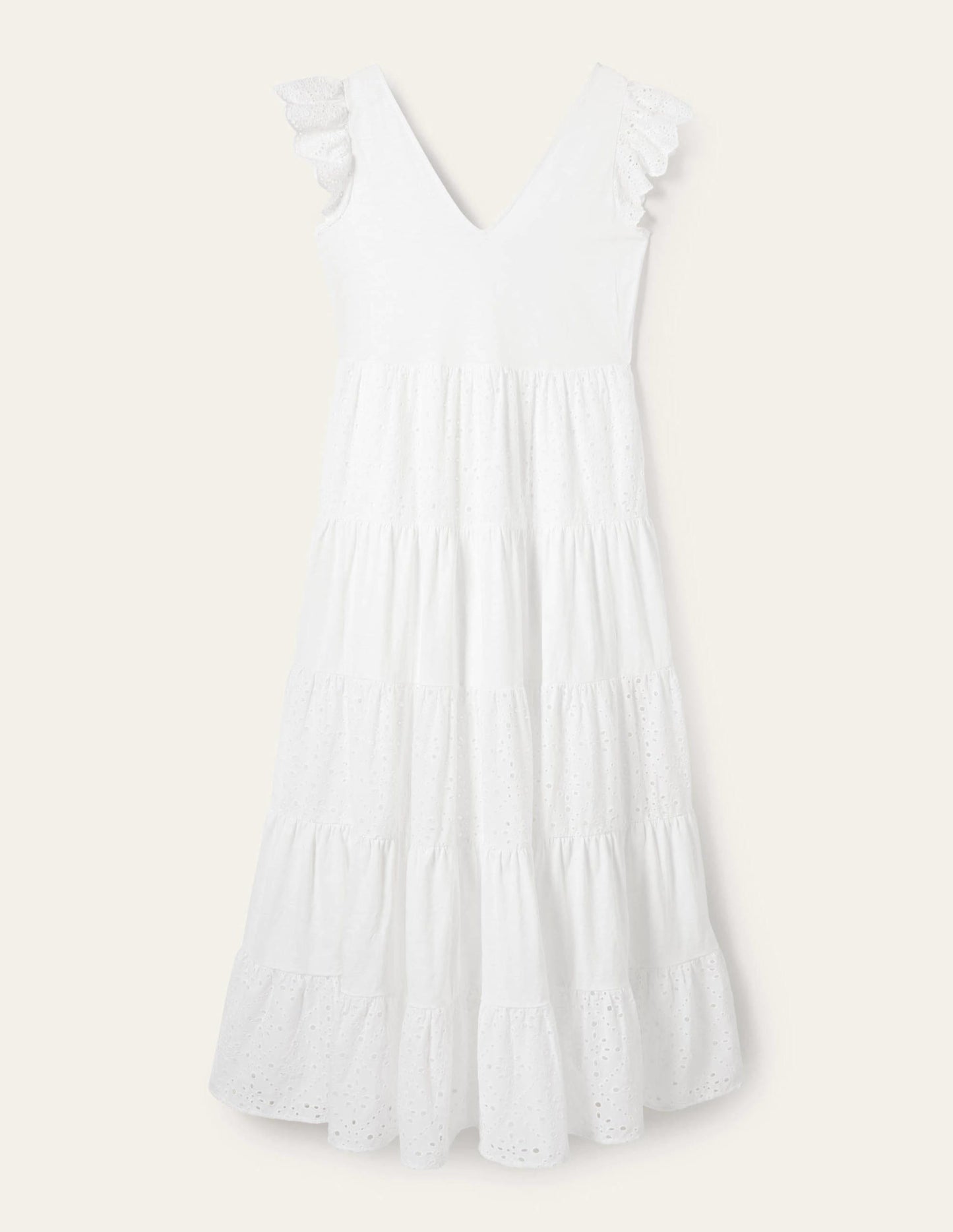 Maxikleid aus Jersey mit Lochstickereimix-Weiß