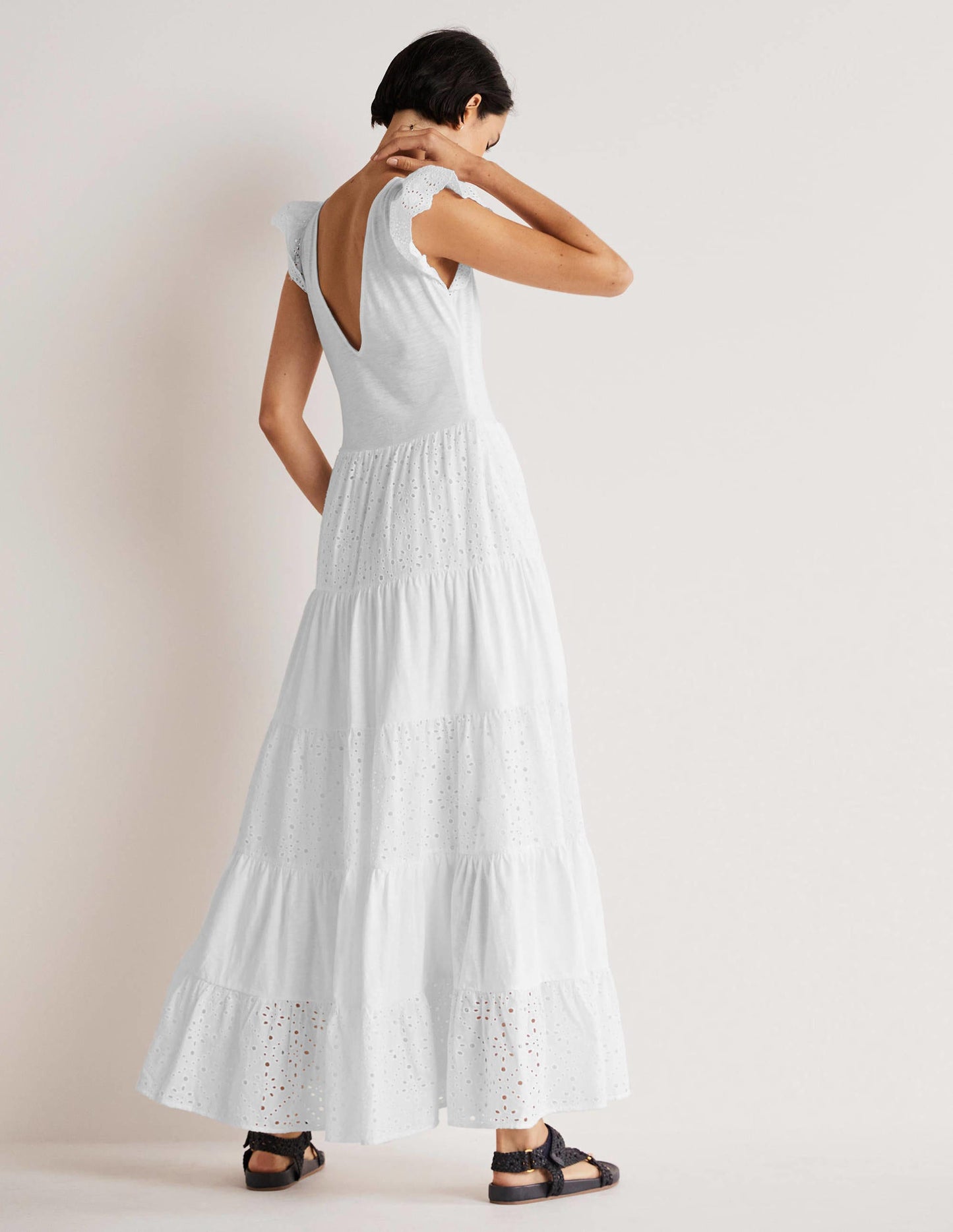 Maxikleid aus Jersey mit Lochstickereimix-Weiß
