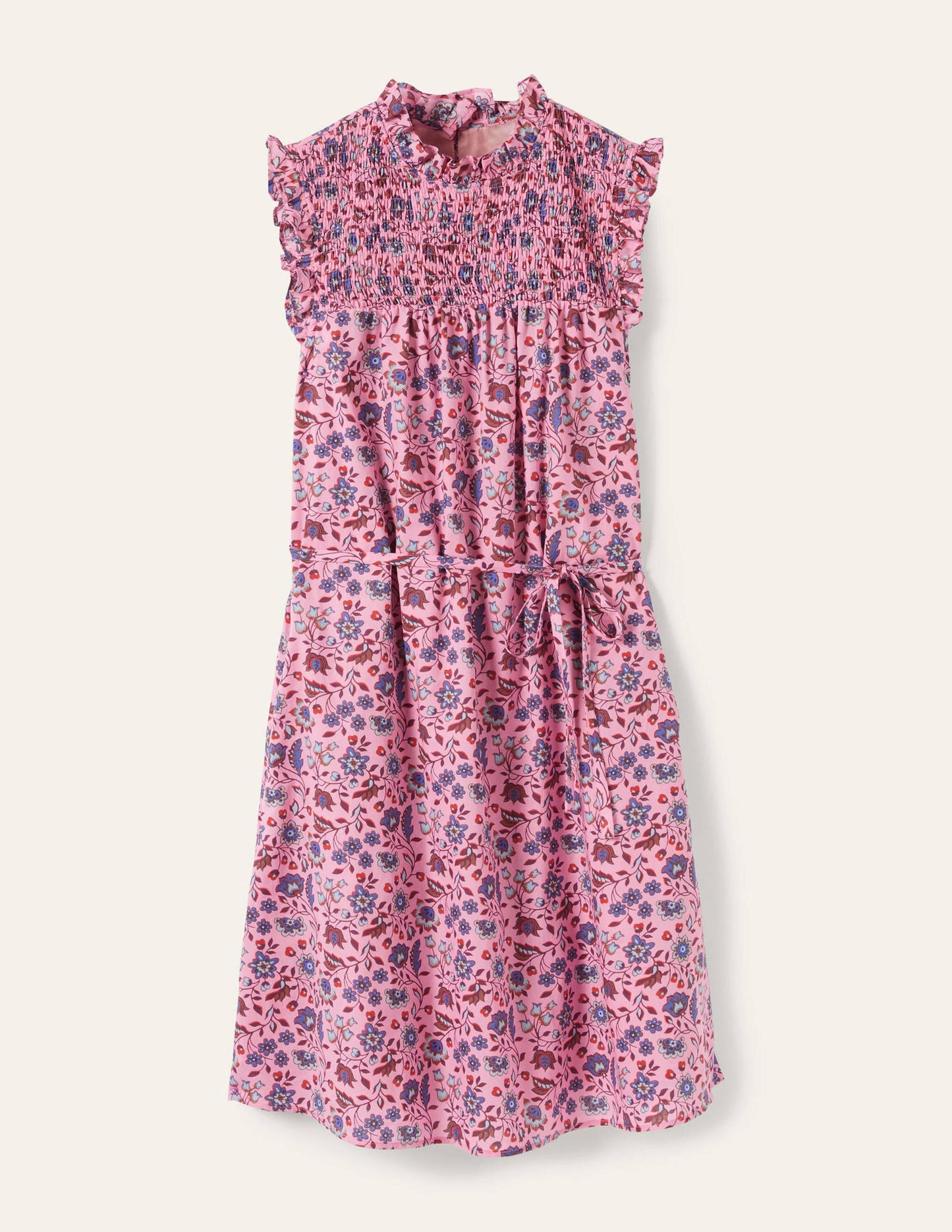 Ärmelloses Smok-Minikleid-Kirschblütenrosa, Orientalische Wiese