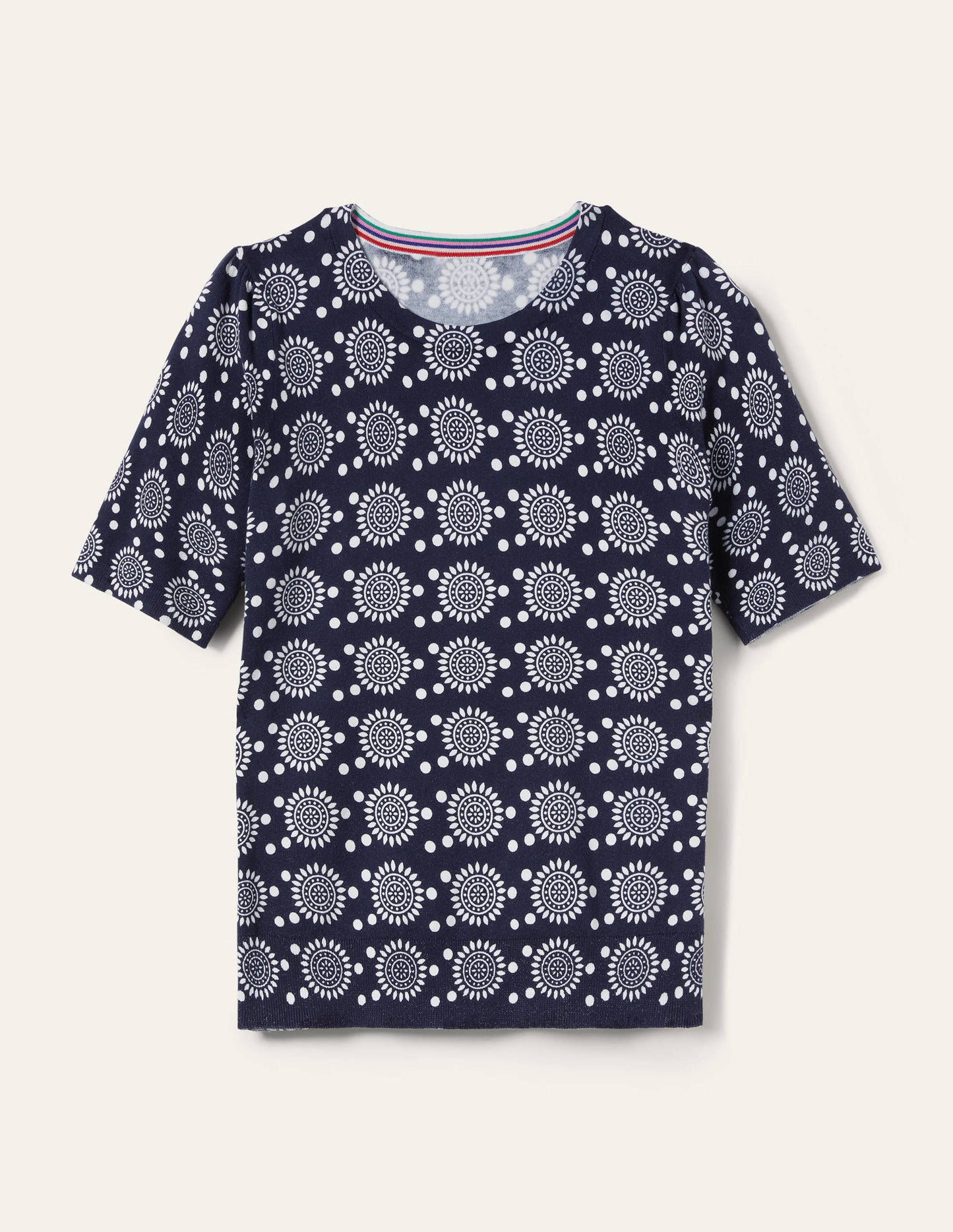 Cotton Crew Knitted Top-French Navy, Sun Geo