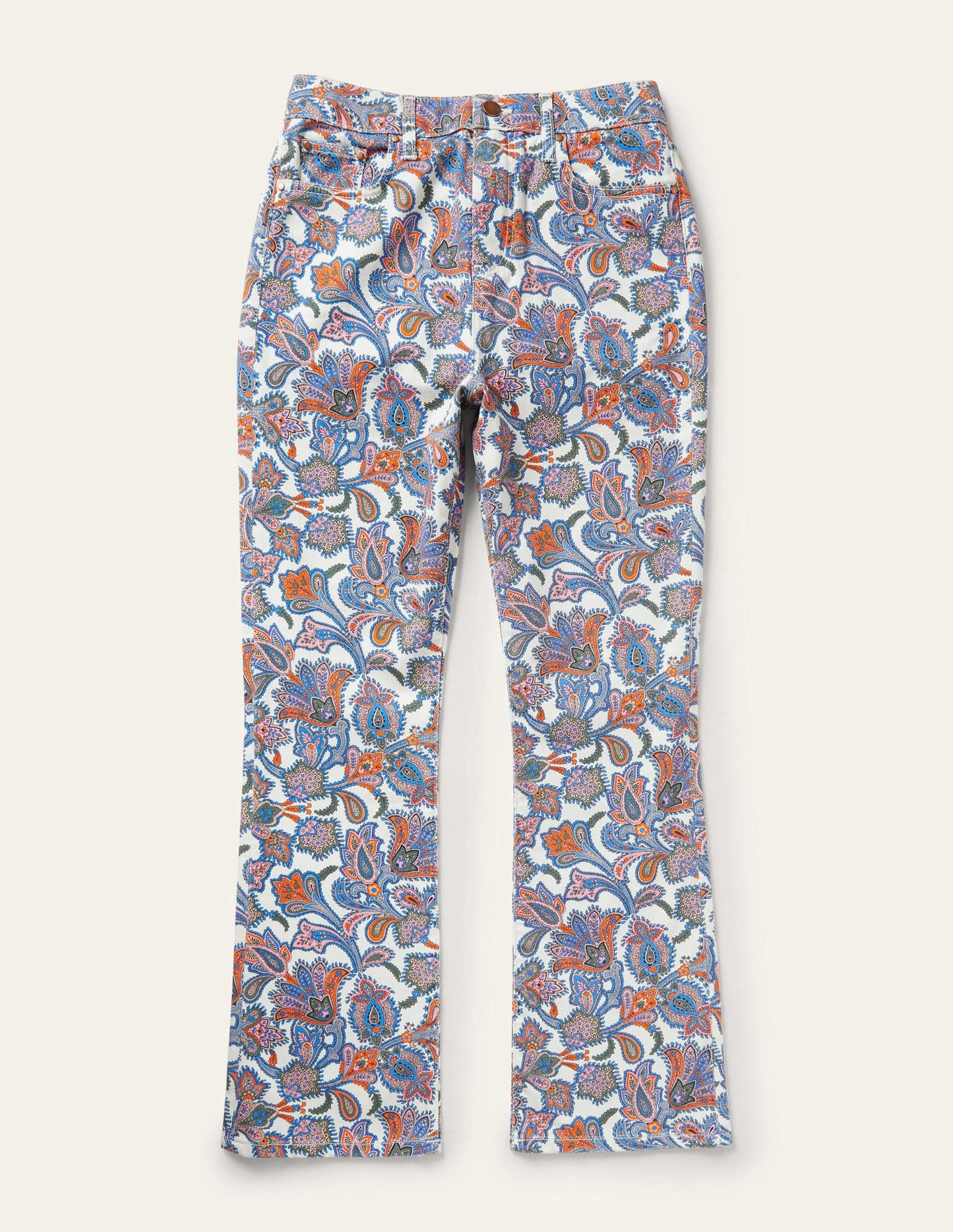 7/8-Jeans mit Schlag-Naturweiß, Paisley-Knospen