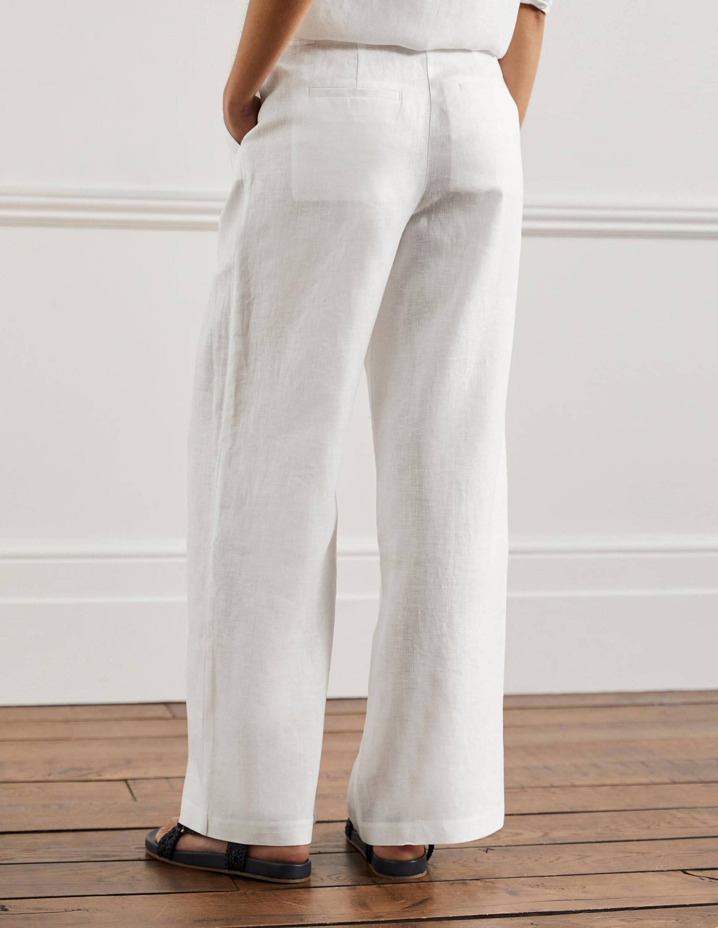 Leinenhose mit weitem Bein-Weiß