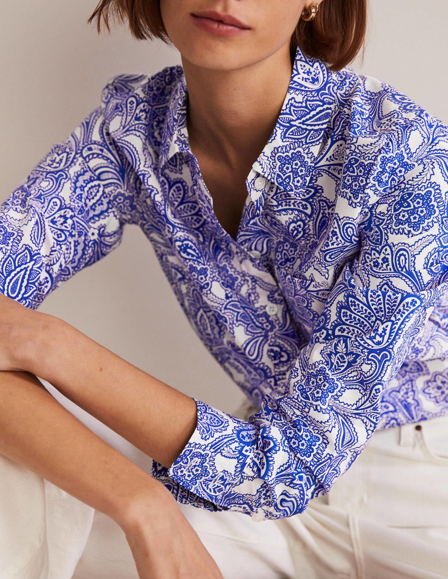 Klassisches Baumwollhemd-Meeresblau, Paisley-Knospen
