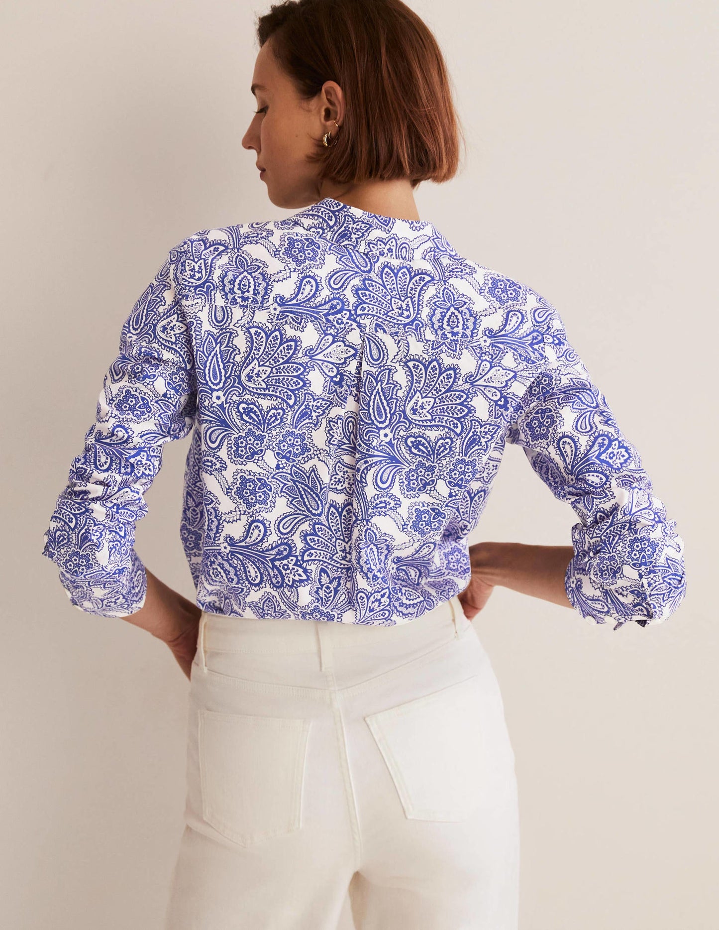Klassisches Baumwollhemd-Meeresblau, Paisley-Knospen