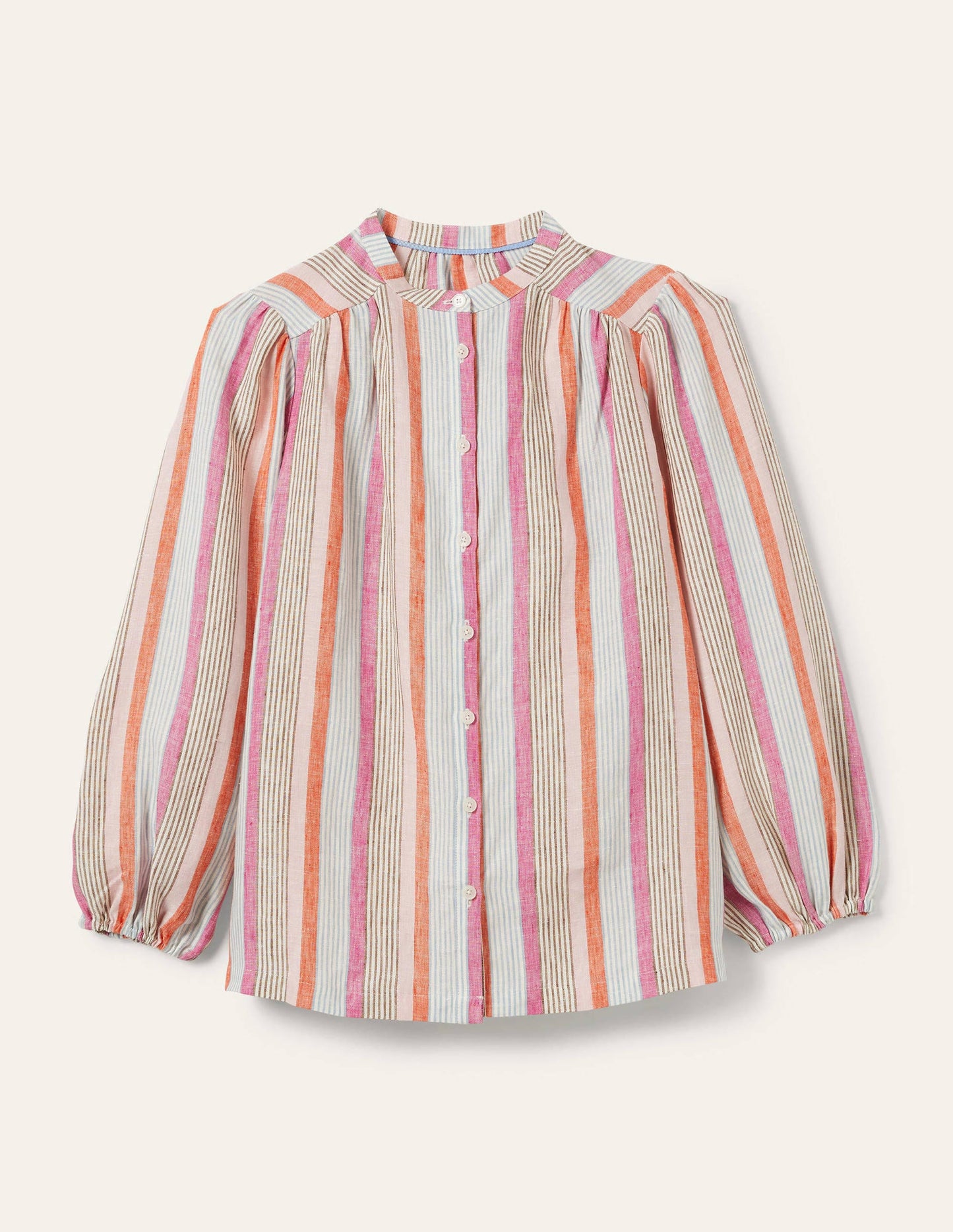 Becky Leinenbluse mit langen Ärmeln-Feuerwerkskörperrot/Cameo-Rosa, Gestreift