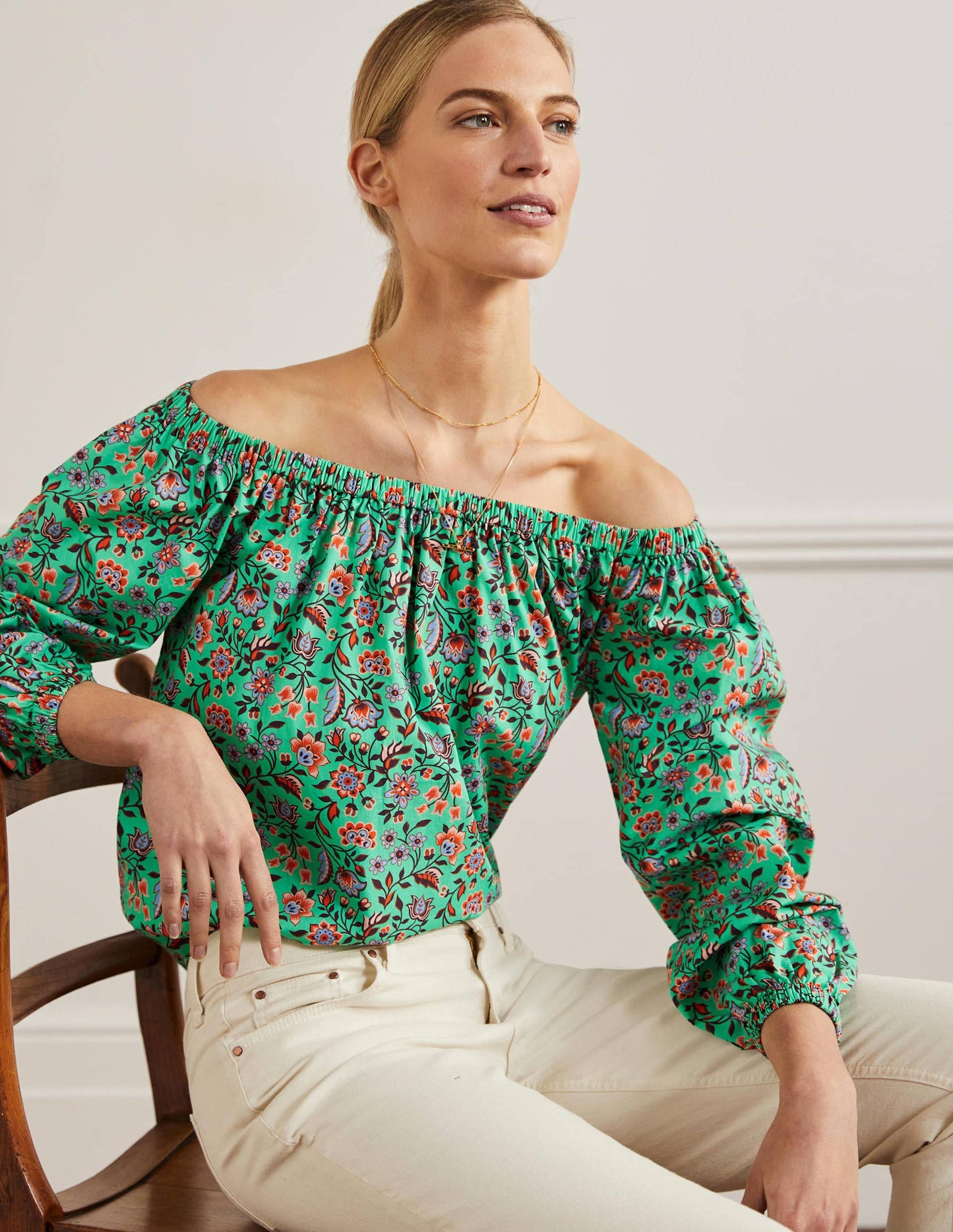 Melanie Schulterfreies Oberteil-Grüne Lagune, Orientalische Wiese