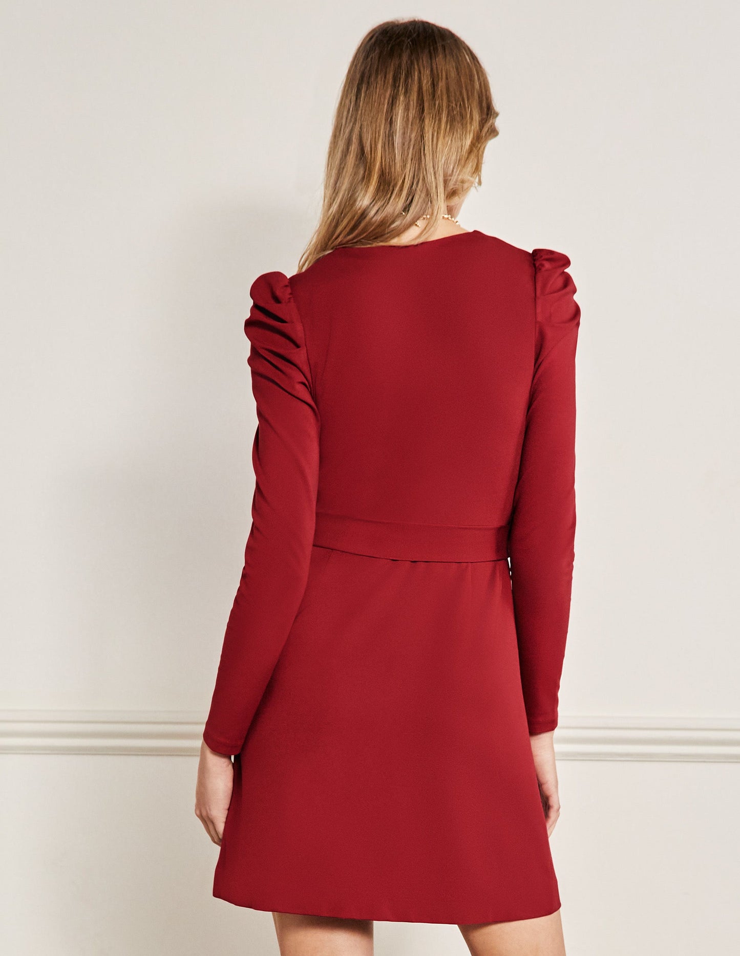 A-Linien-Kleid mit Puffärmeln-Winterbeere
