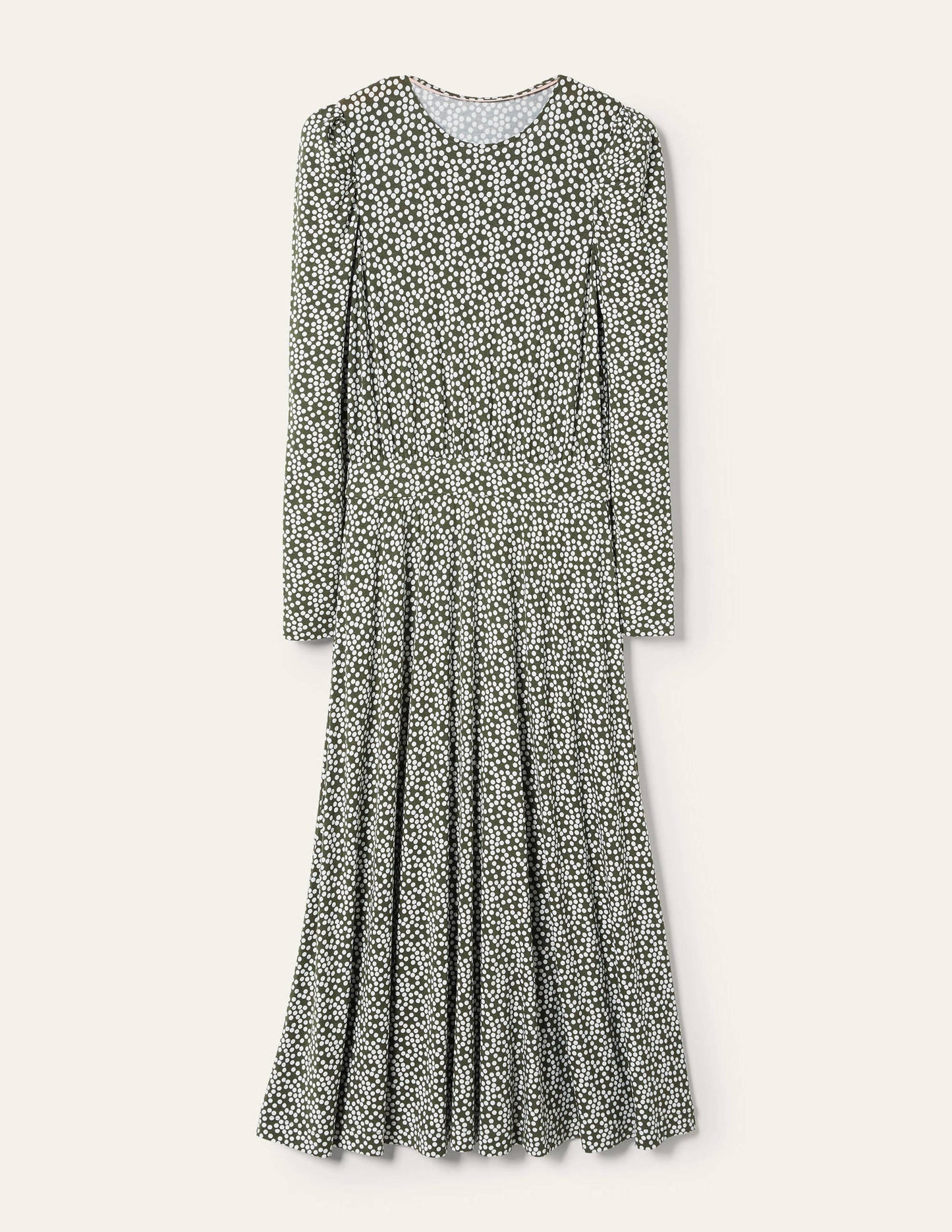 Jersey-Midikleid mit Puffärmeln-Sumpfgrün, Verstreute Tupfen