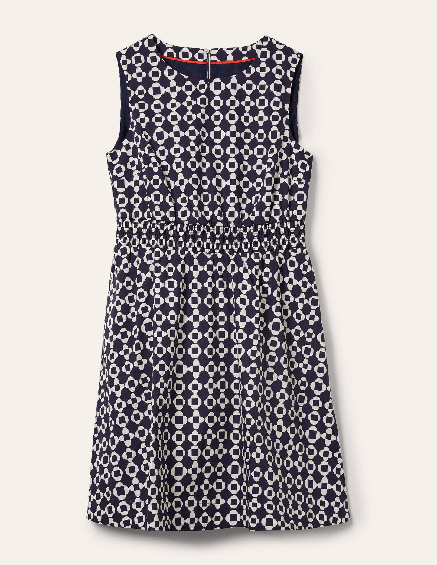 Minikleid mit gesmokter Taille-Französisches Navy, Mosaikmuster